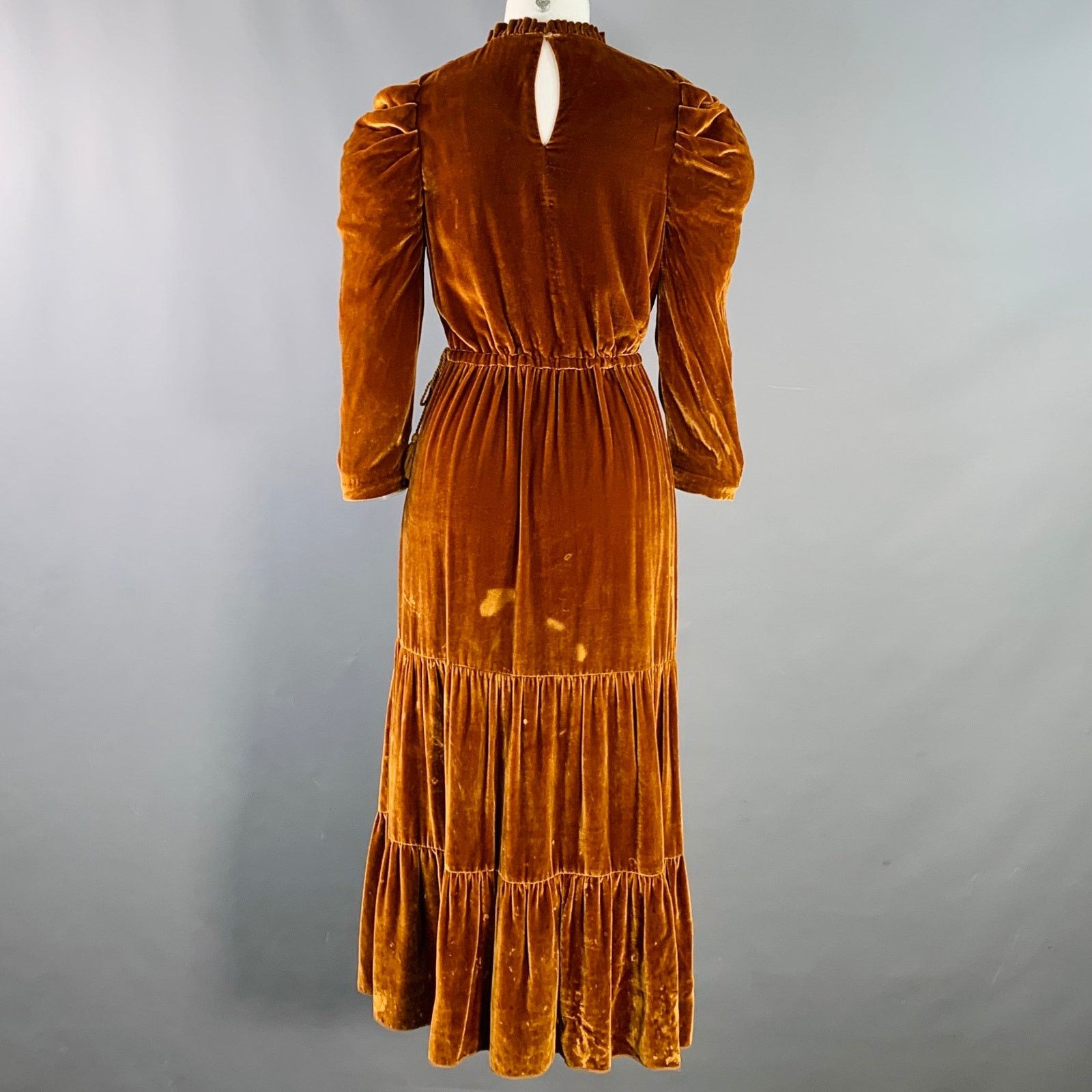 Ulla Johnson ULLA JOHNSON Bunny Yellow Mustard Velvet Ruffle Midi Dress Size XS / US 0-2 / IT 36-38 - 4 Thumbnail