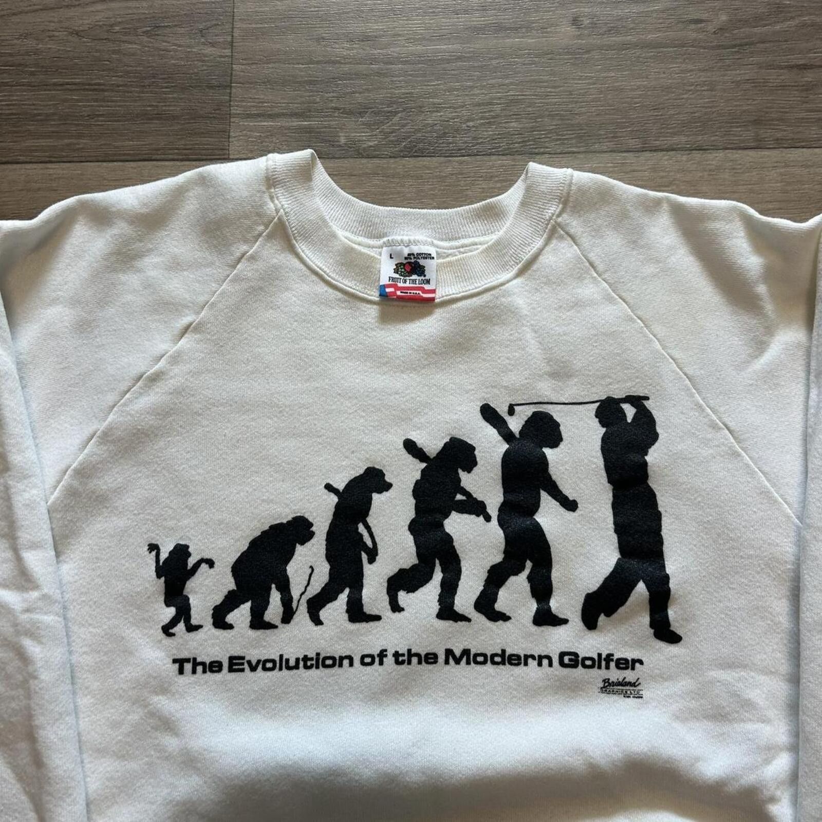 Fruit Of The Loom Vintage Evolution modern golfer Cavemen funny sweatshirt L Size US L / EU 52-54 / 3 - 2 Thumbnail