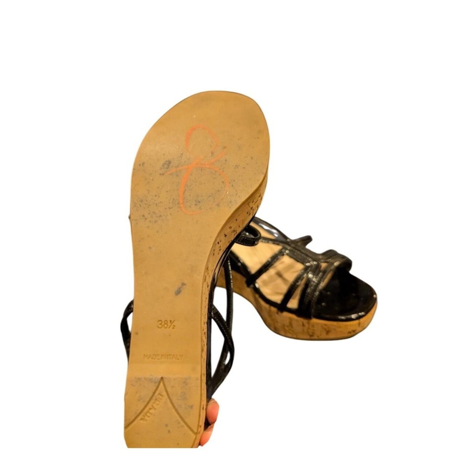 Prada Prada black patent leather cork wedge sandals, made in Italy Size US 8 / IT 38 - 3 Thumbnail