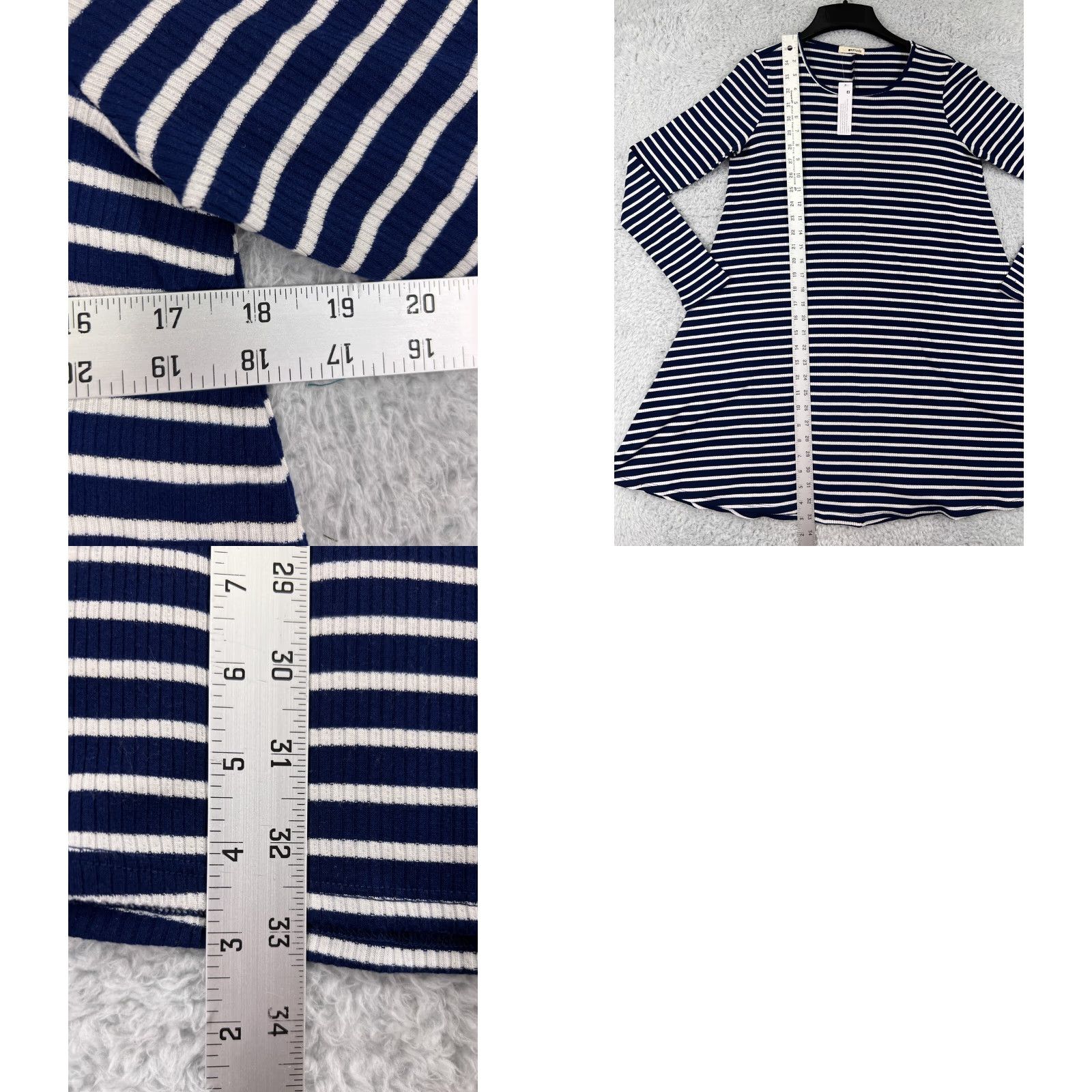 Vintage LA made Dress Women's Small/Medium Blue White Striped Long Sleeve Mini Polyester Knit Dress - Vintage? No Size M / US 6-8 / IT 42-44 - 9 Thumbnail