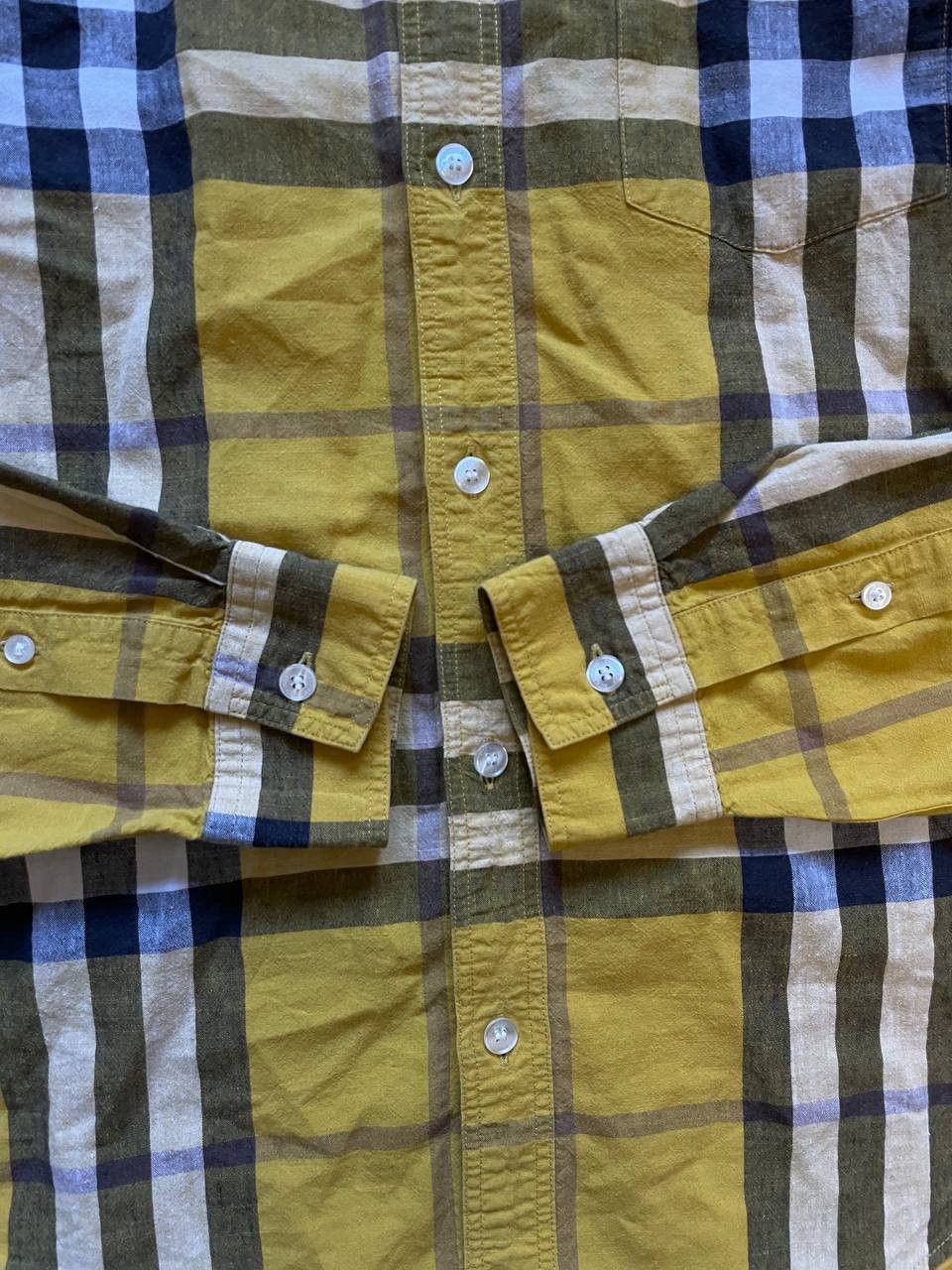 Burberry Burberry Brit YELLOW Check Linen / Cotton Button Down Shirt Size US S / EU 44-46 / 1 - 8 Thumbnail