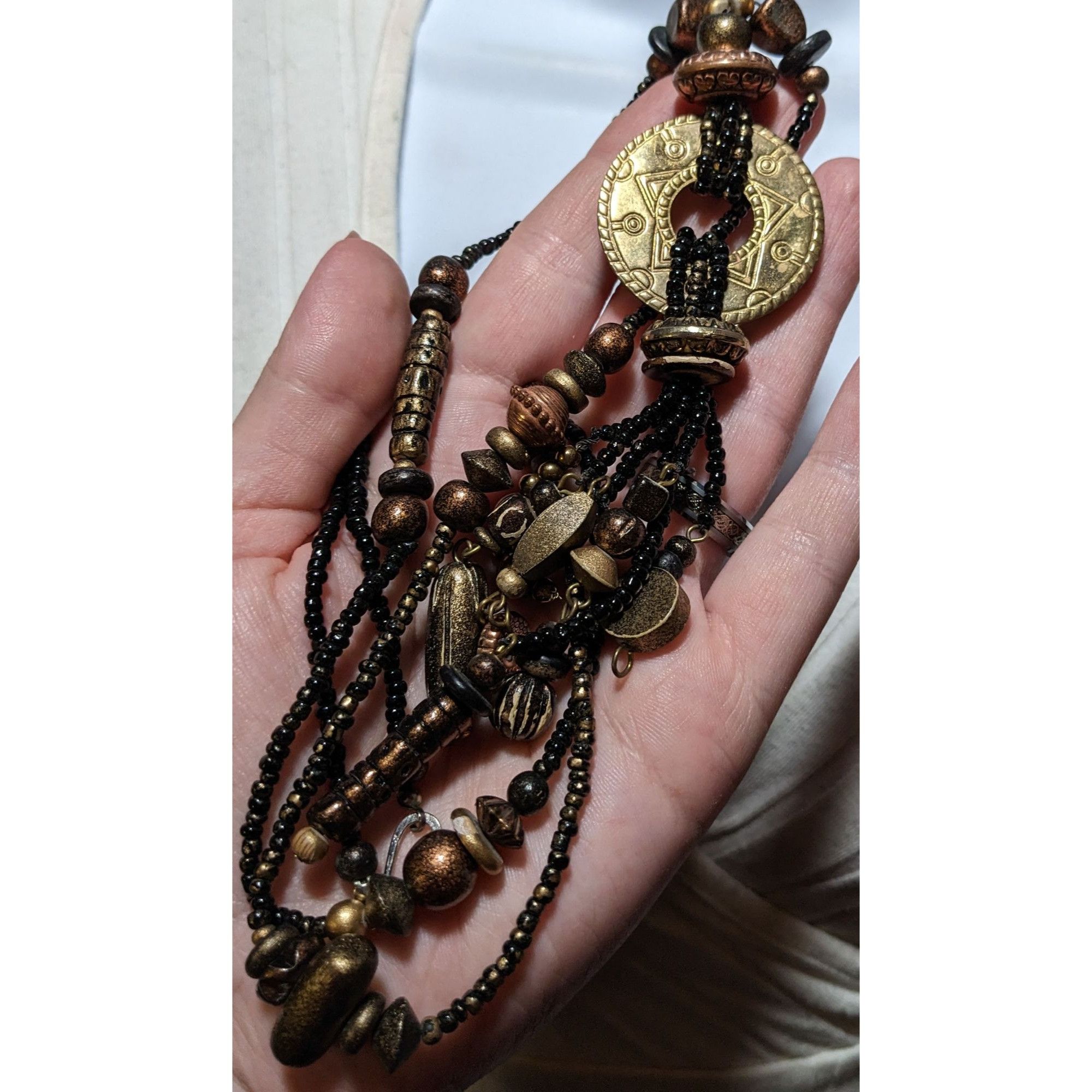 Other Vintage Southwestern Black And Gold Beaded Tassel Necklace Size ONE SIZE - 10 Thumbnail