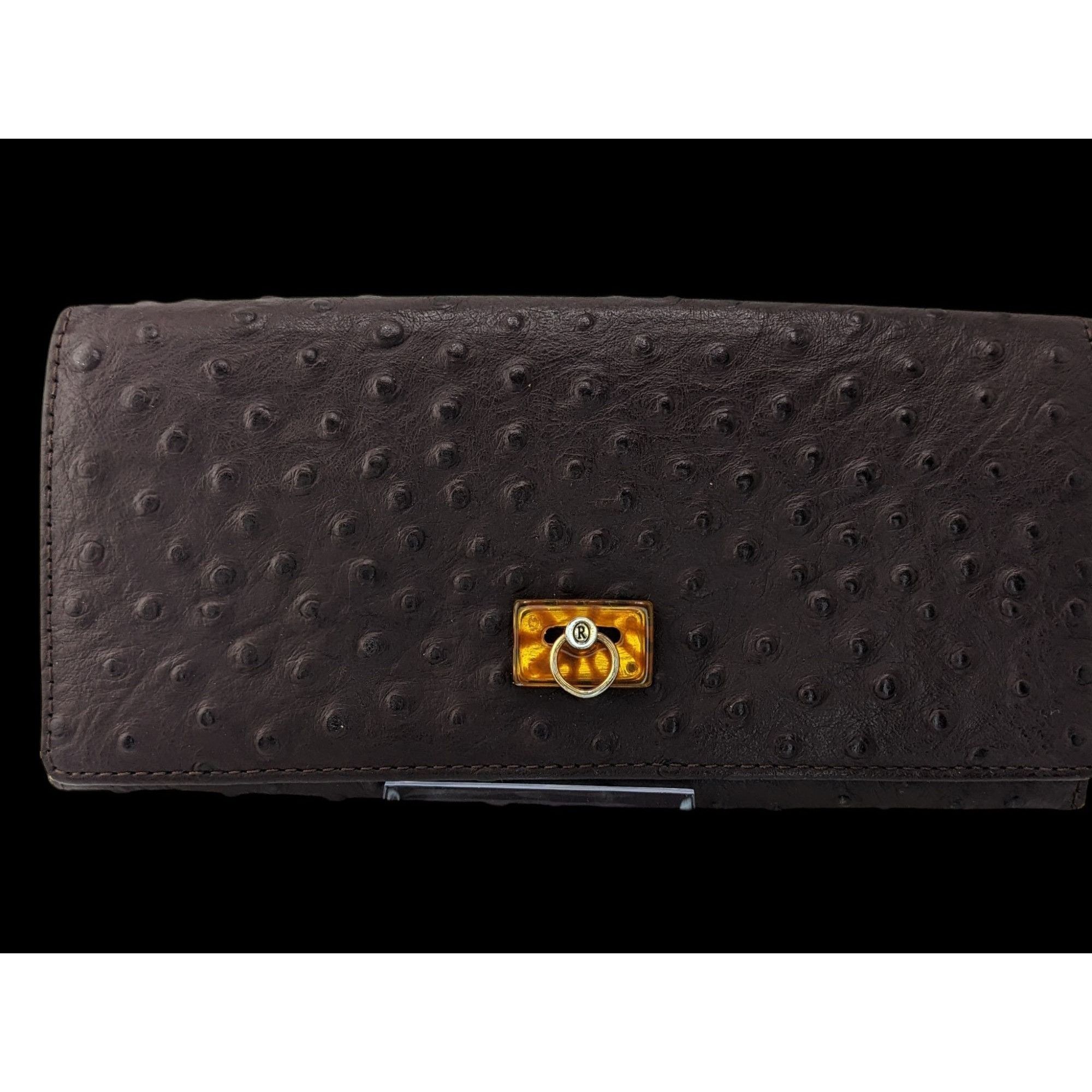 Other Roberta Viviani Ostrich Embossed Leather Wallet With Gold Ac Size ONE SIZE - 1 Thumbnail