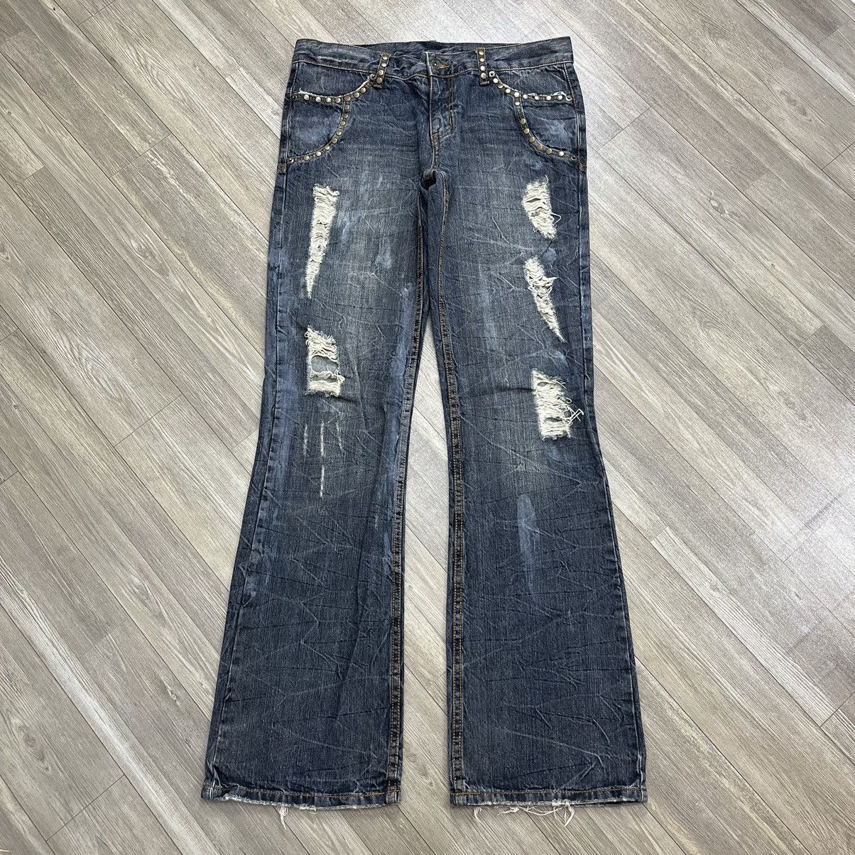 semanticdesign Semantic Design Tri-Zip Distressed Bootcut Flare