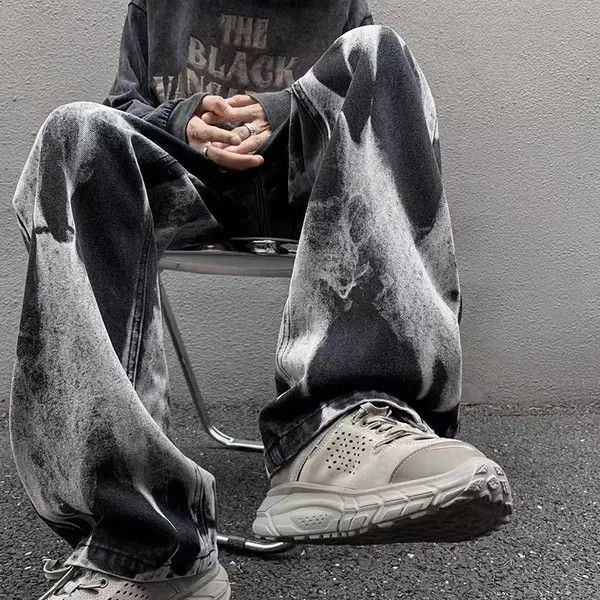 VIBE Vintage tie-dye black and gray loose-fit straight-leg jeans Size US 34 / EU 50 - 6 Thumbnail