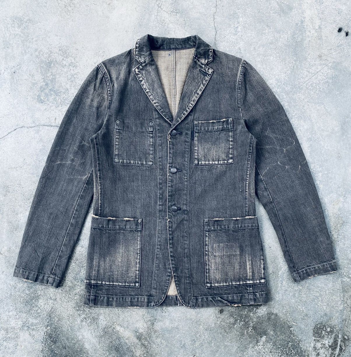 Tete Homme Vintage 90s Tete Homme Issey Miyake Denim Jacket Distressed Size L / US 10 / IT 46 - 1 Thumbnail