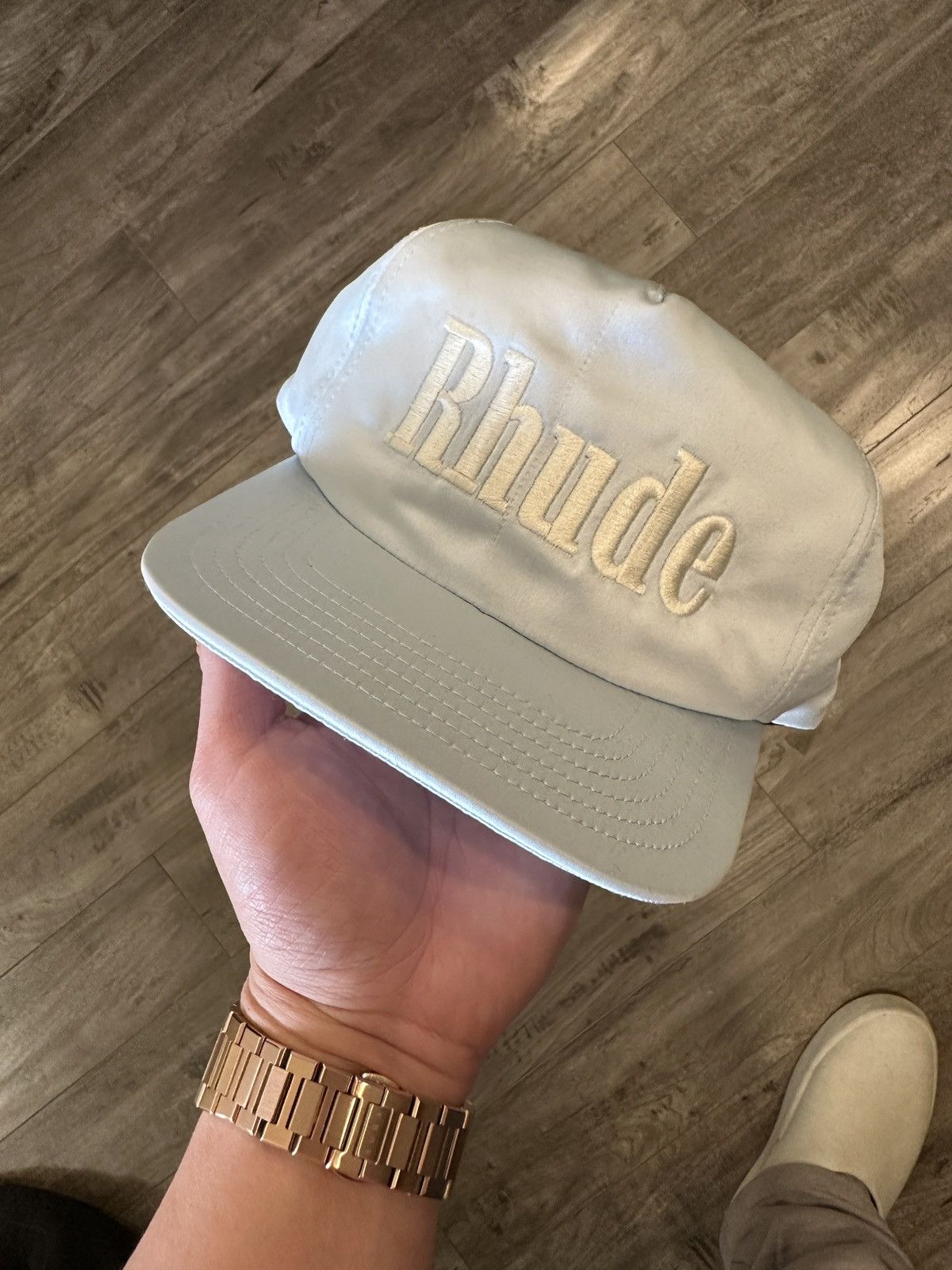 image of Rhude Satin Snapback Hat in Light Blue, Men's
