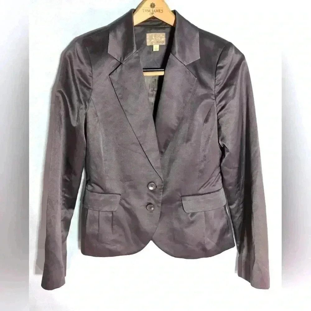 Designer Ladies Hinge Silk Blend Jacket w Ruffles in back Gray/purple Size S / US 4 / IT 40 - 1 Thumbnail