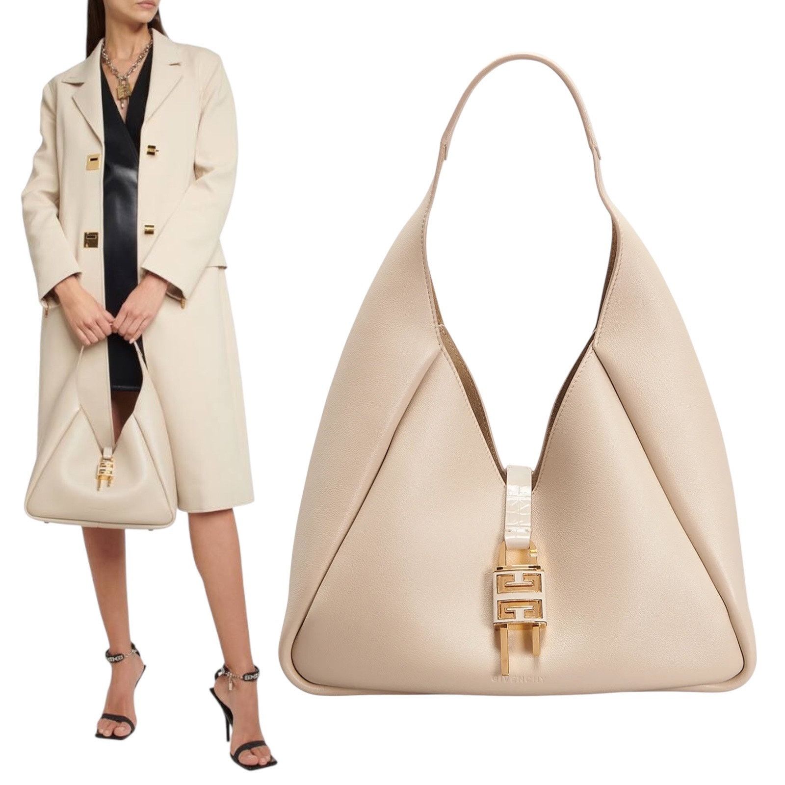 Givenchy Givenchy Mediuum G Padlock Leather Hobo Bag Natural Beige Size ONE SIZE - 1 Thumbnail