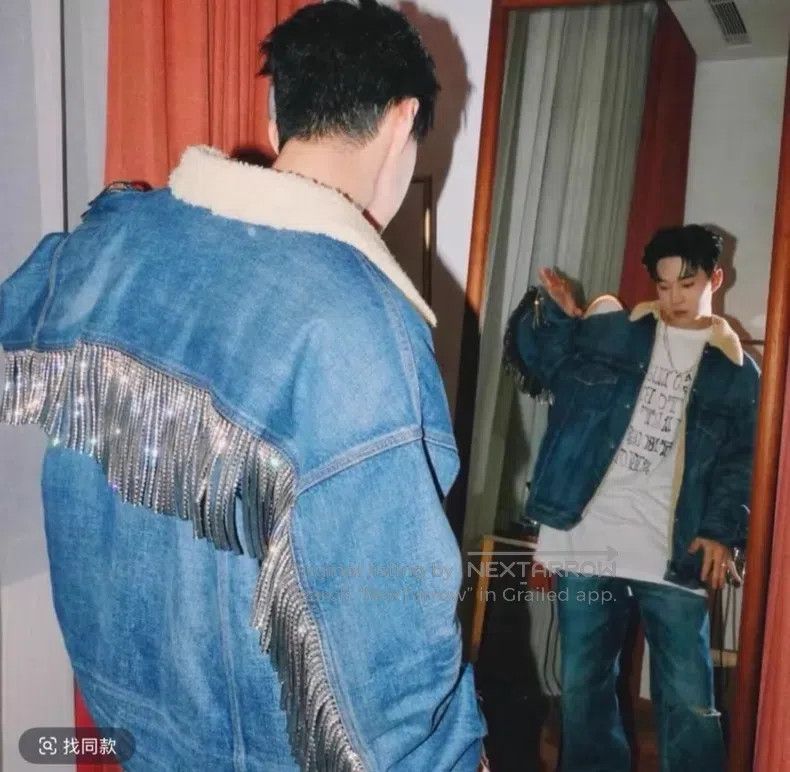 Celine Celine Sheepskin Back Diamond Studs Fringe Denim Jacket i Size US XL / EU 56 / 4 - 8 Thumbnail