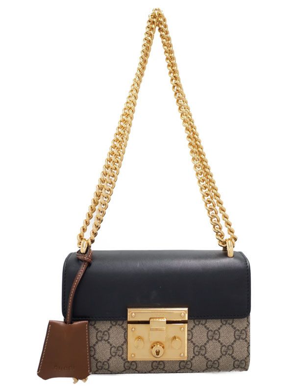 Gucci GG Supreme Padlock Small Shoulder Bag Beige Blac