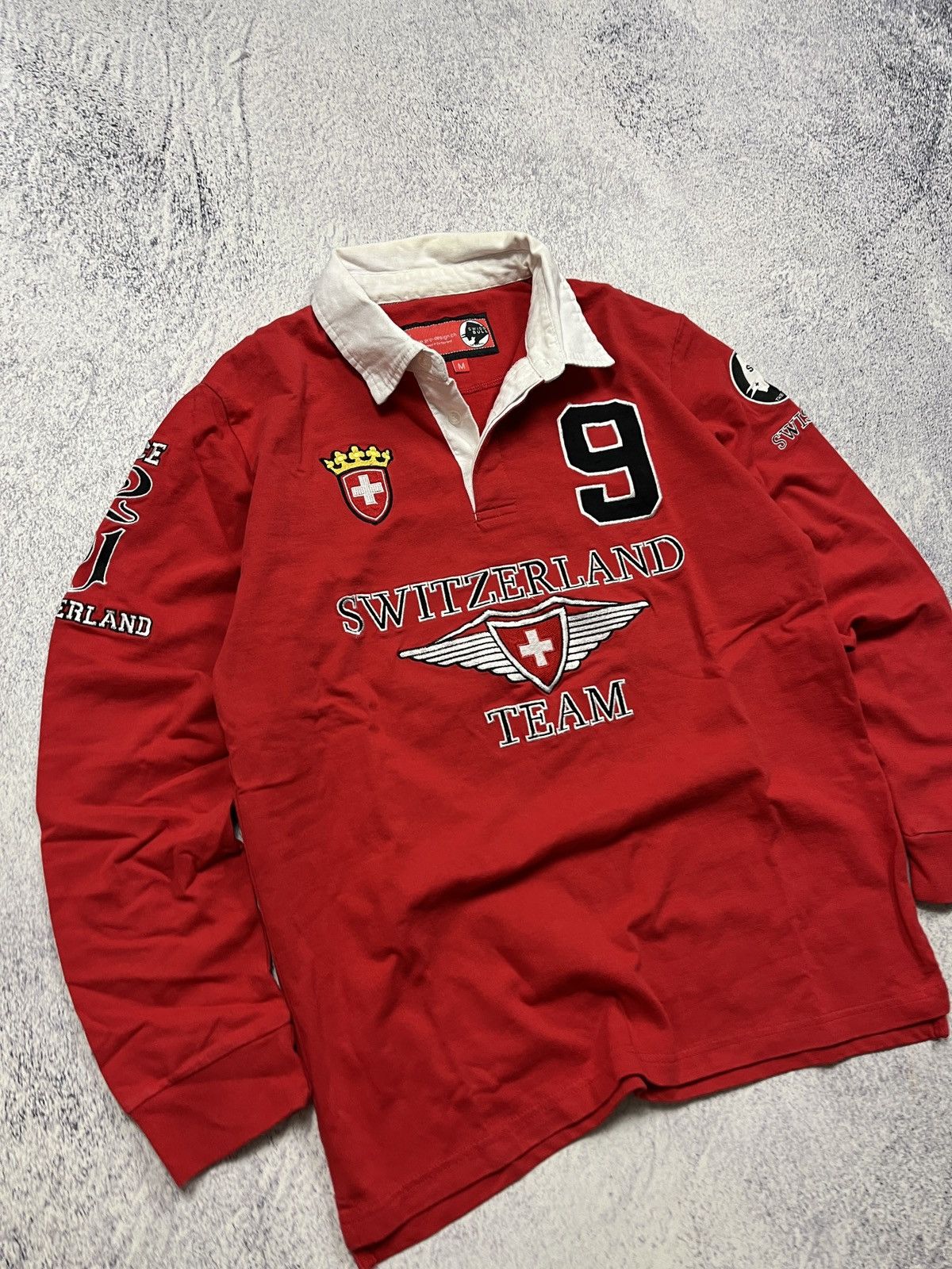 Vintage Vintage Swiss Bull Switzerland Team Rugby Longsleeve #9 Rare Size US M / EU 48-50 / 2 - 4 Thumbnail