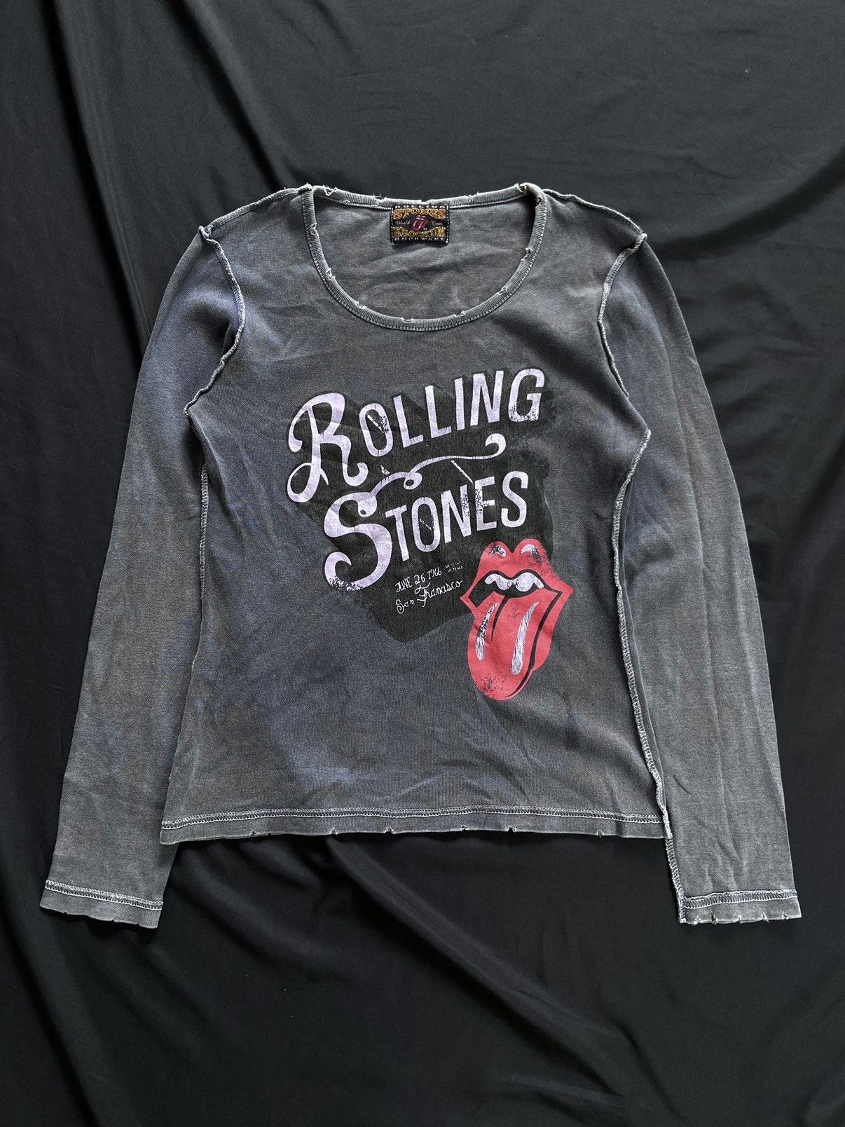 image of Band Tees Rolling Stones Its Only Rock N Roll Distressed Long Sleeve in Grey, Men's (Size XS)