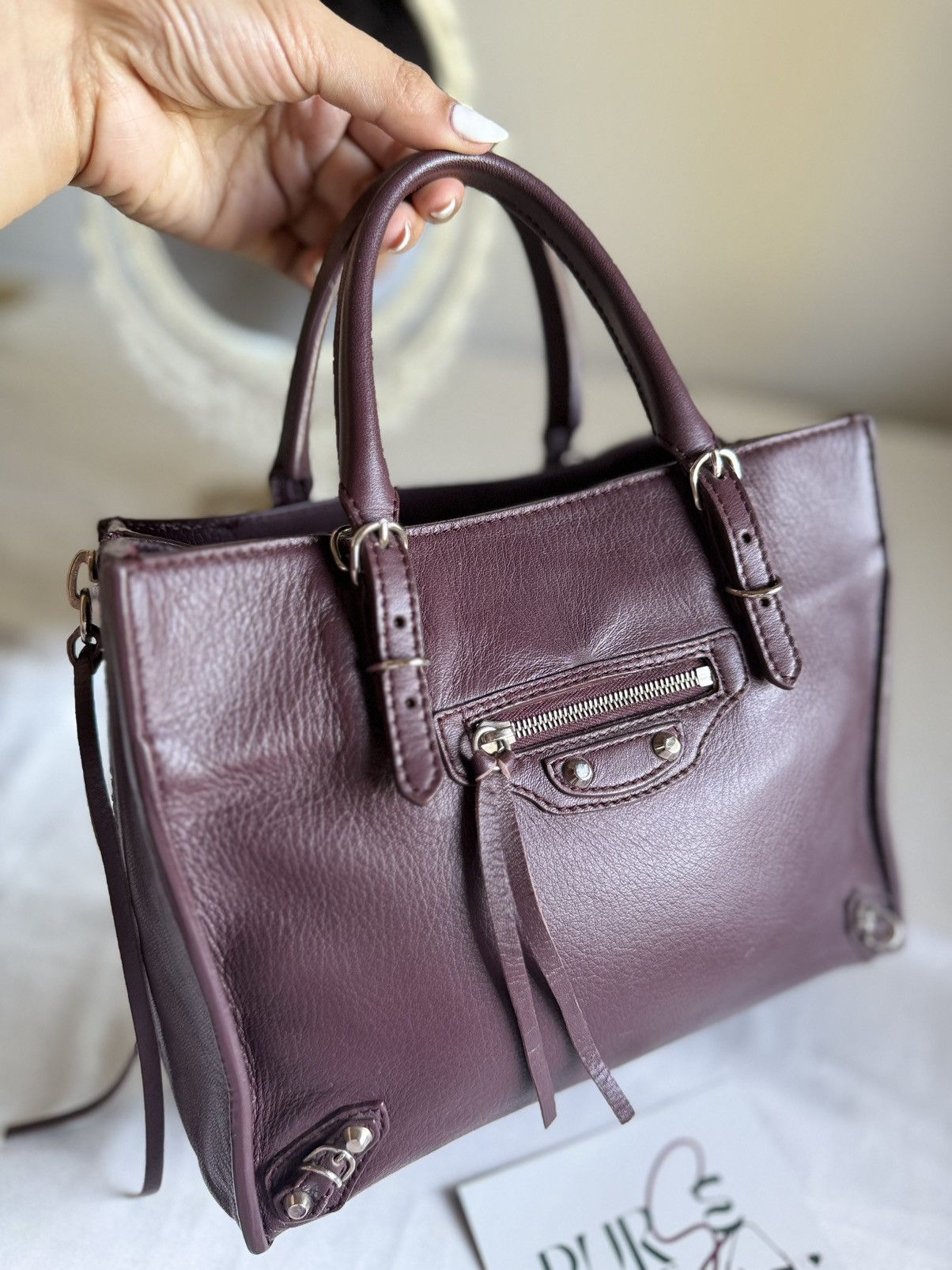 Balenciaga Authentic BALENCIAGA Mini Papier A4 Tote Burgundy Calfskin Size ONE SIZE - 4 Thumbnail