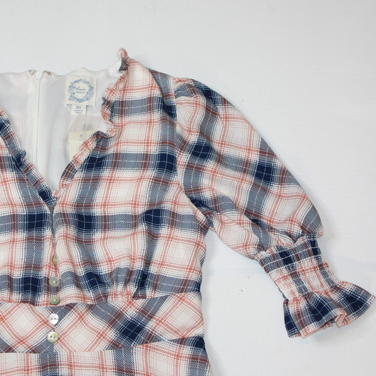 Other Blue Rain Puff Sleeve Plaid Fit & Flare Dress in size XS NWT Size XS / US 0-2 / IT 36-38 - 3 Thumbnail