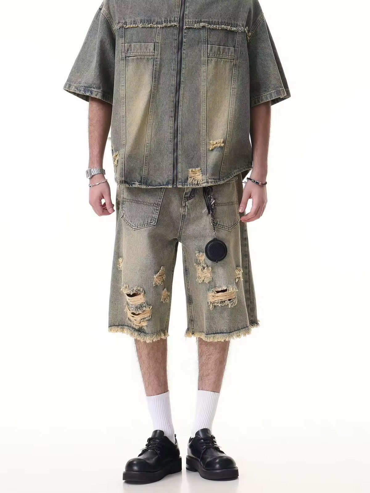 Japanese Brand × Jean Destroy Distressed Washed Loose Vintage Retro Shorts Size US 29 - 4 Thumbnail