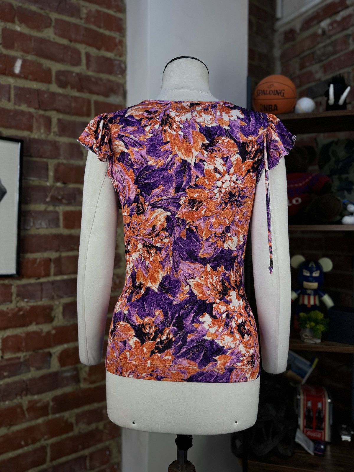 Designer × Just Cavalli × Vintage JUST CAVALLI Viscose Floral Flowers Multicolour T-Shirt Top Size M / US 6-8 / IT 42-44 - 9 Thumbnail