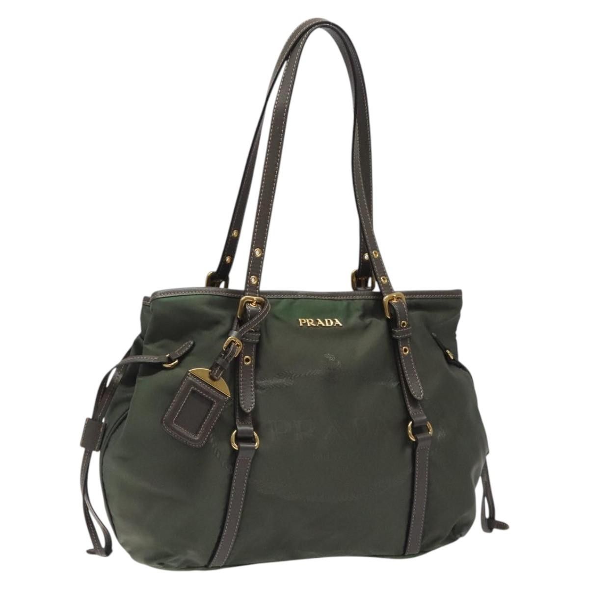 Prada Tote Bag Nylon Khaki Gold Auth Bs25011, Women's
