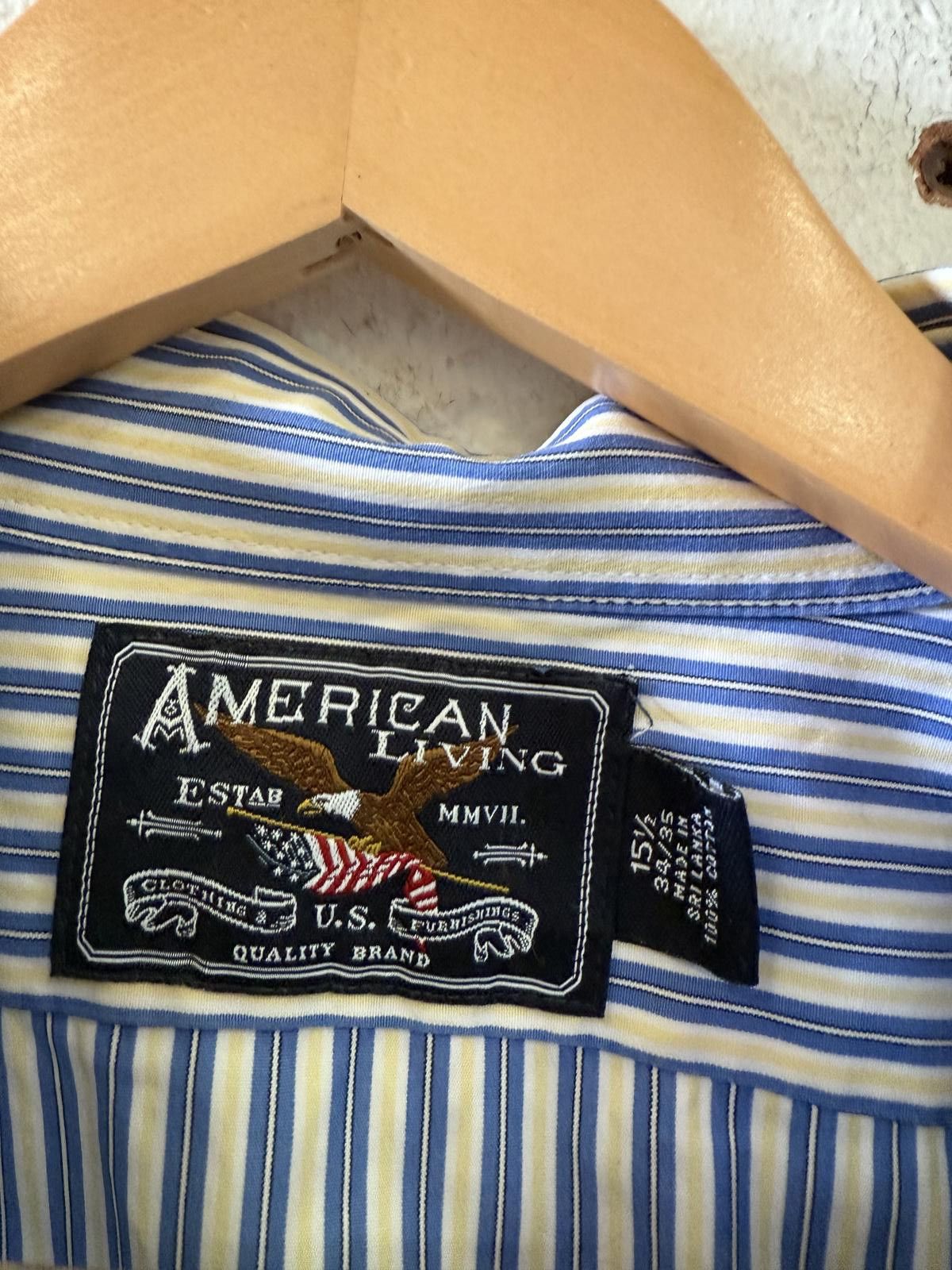 Designer American Living Men's Blue and White Striped Dress Shirt Size 44R - 3 Thumbnail