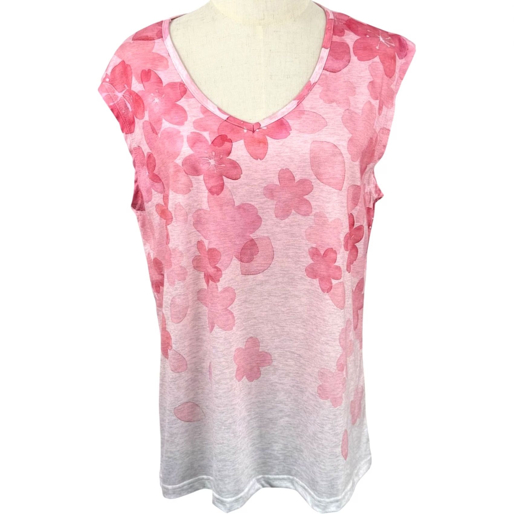 Pinko Noracora XL Sleeveless Top Pink Floral Cherry Blossom Ombre V-Neck Coquette GUC Size XL / US 12-14 / IT 48-50 - 2 Thumbnail