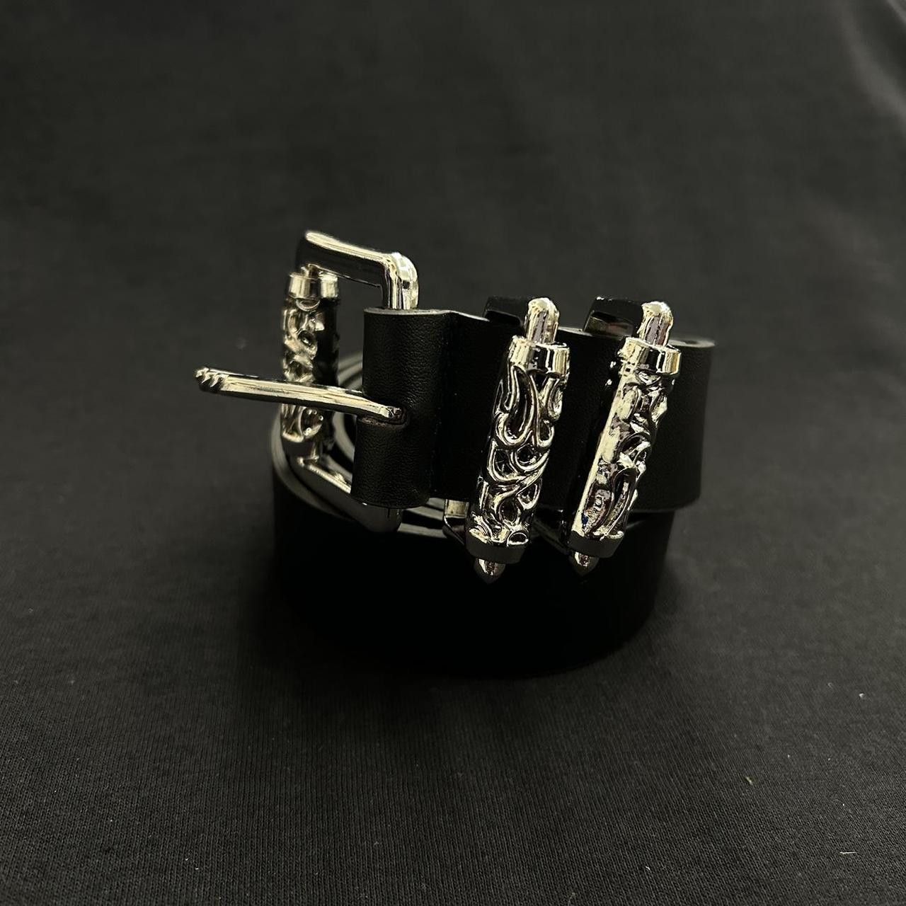 Japanese Brand × Vintage Y2K 2000s Silver Cross Hip Hop Skater Black Roller Belt Size ONE SIZE - 5 Thumbnail