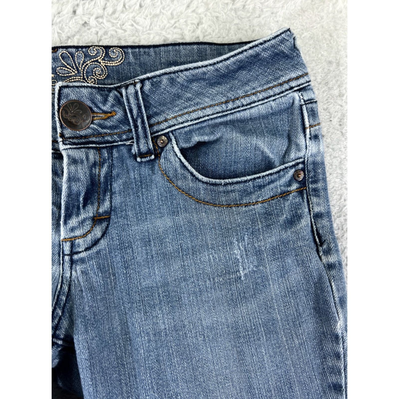 Denime Refuge Jeans Womens 7 Blue Denim Flared Distressed Embroidered Cotton Jeans Size 28" / US 6 / IT 42 - 7 Thumbnail