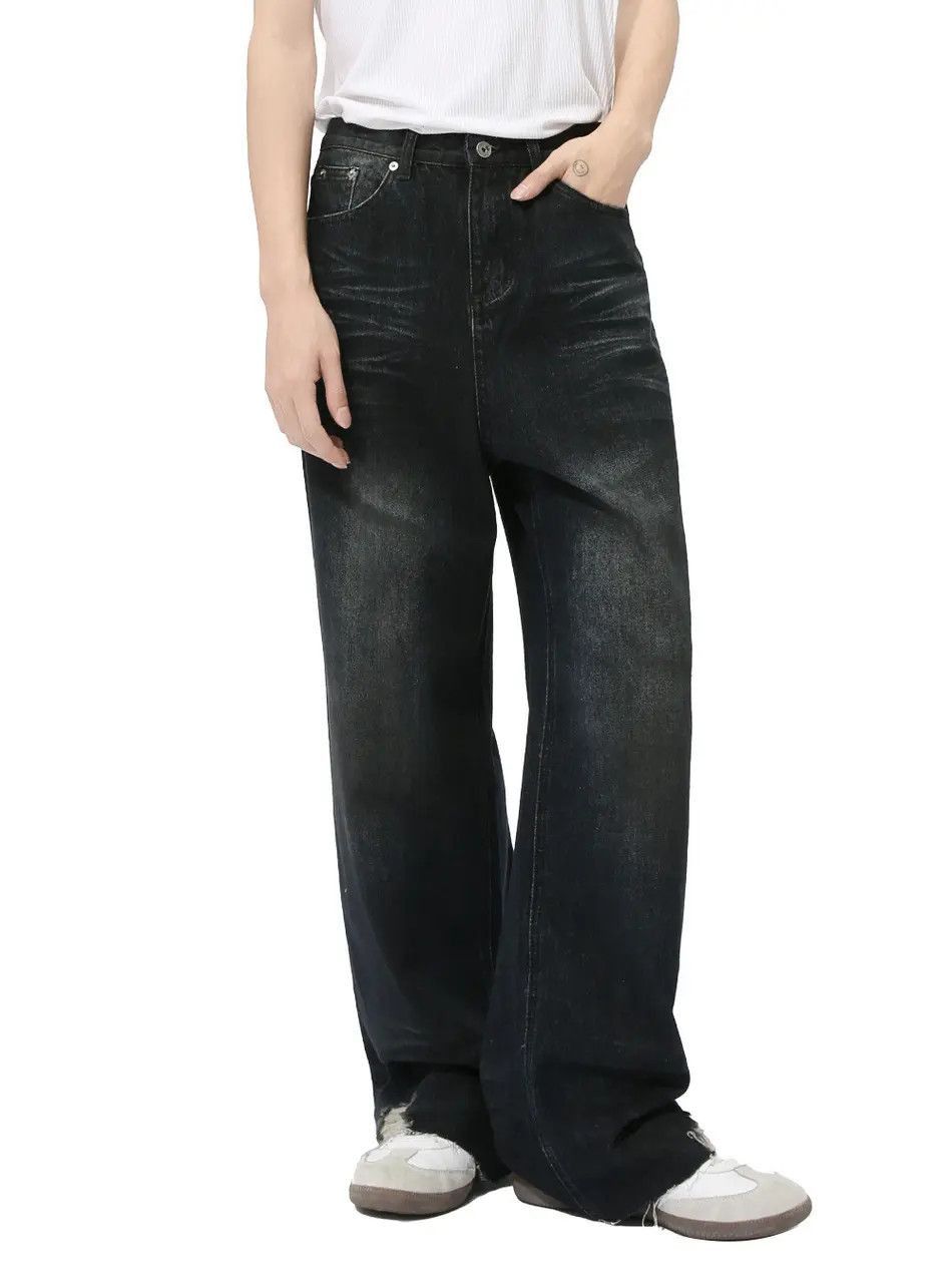 Japanese Brand Retro loose straight leg ripped jeans Size US 32 / EU 48 - 4 Thumbnail