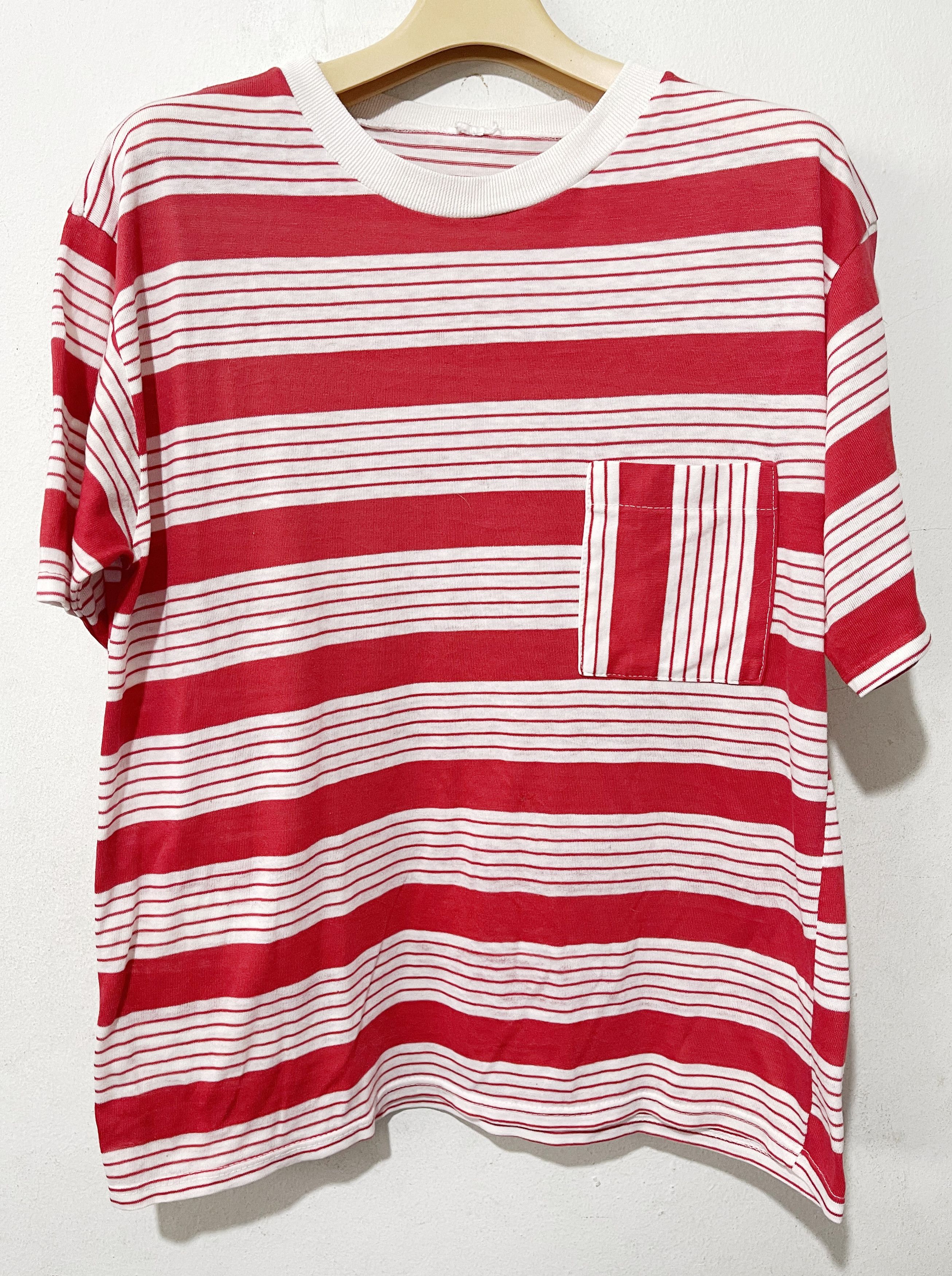 Vintage Vintage 80s Striped Pocket Tee Size US M / EU 48-50 / 2 - 1 Thumbnail