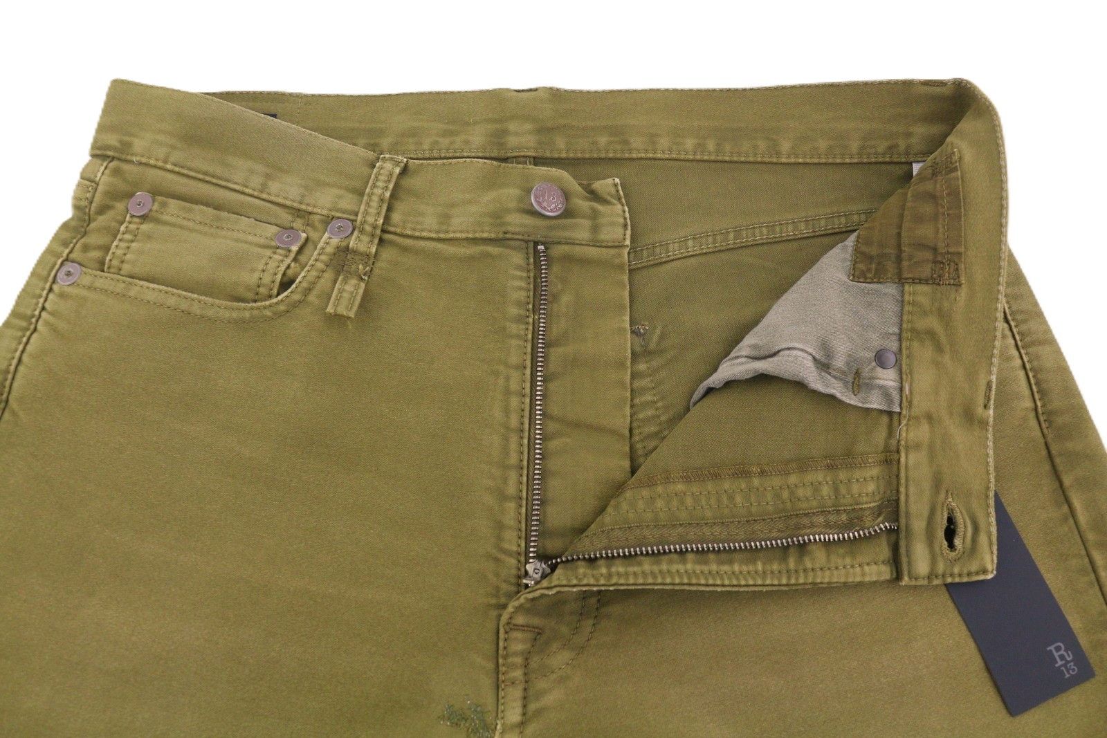 R13 BOYFRIEND 29 Olive Garment Dyed Moleskin Faded FW25 86536 Size 29" - 4 Thumbnail