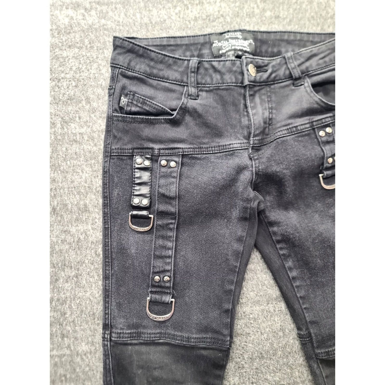 Trippen VINTAGE Tripp Jeans Womens 5 26x29 Tapered Skinny Fit Emo Goth Punk Rave Bondage Leather Logo Buckle Zipper Size 27" / US 4 / IT 40 - 7 Thumbnail