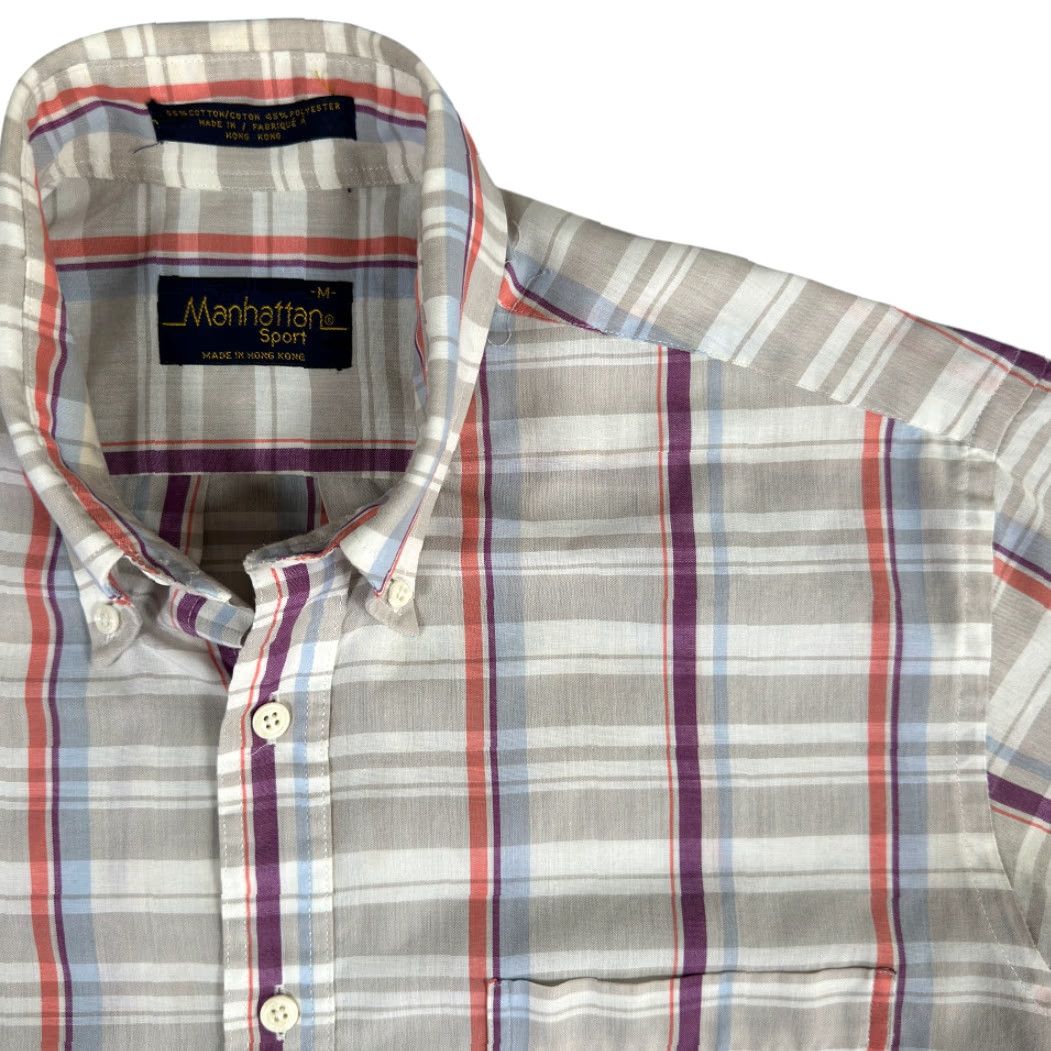 Vintage VINTAGE Manhattan Shirt Adult MEDIUM Brown Blue Plaid Button-Down Sport 80s Mens Size US M / EU 48-50 / 2 - 2 Thumbnail