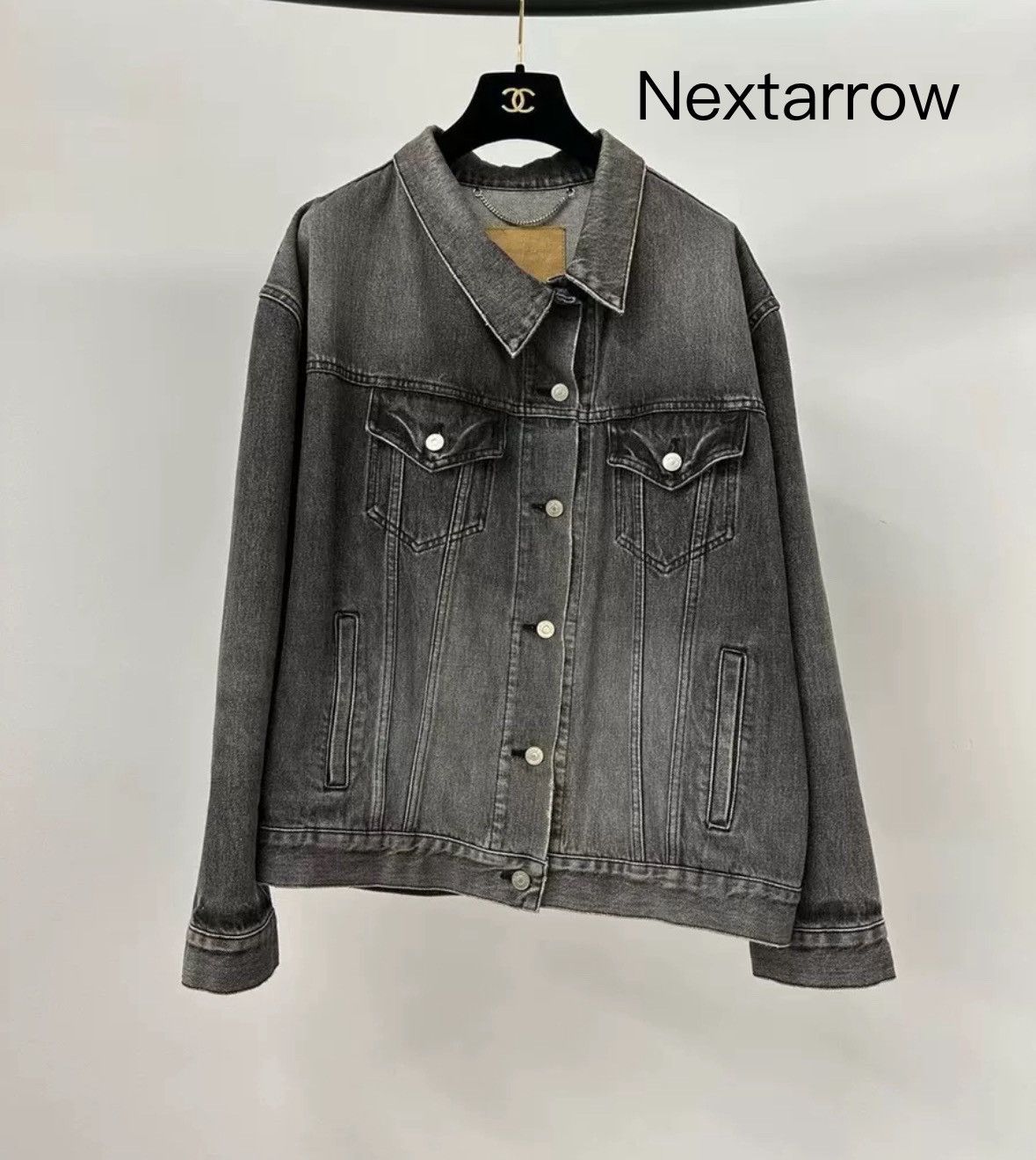 Balenciaga black asymmetrical denim jacket