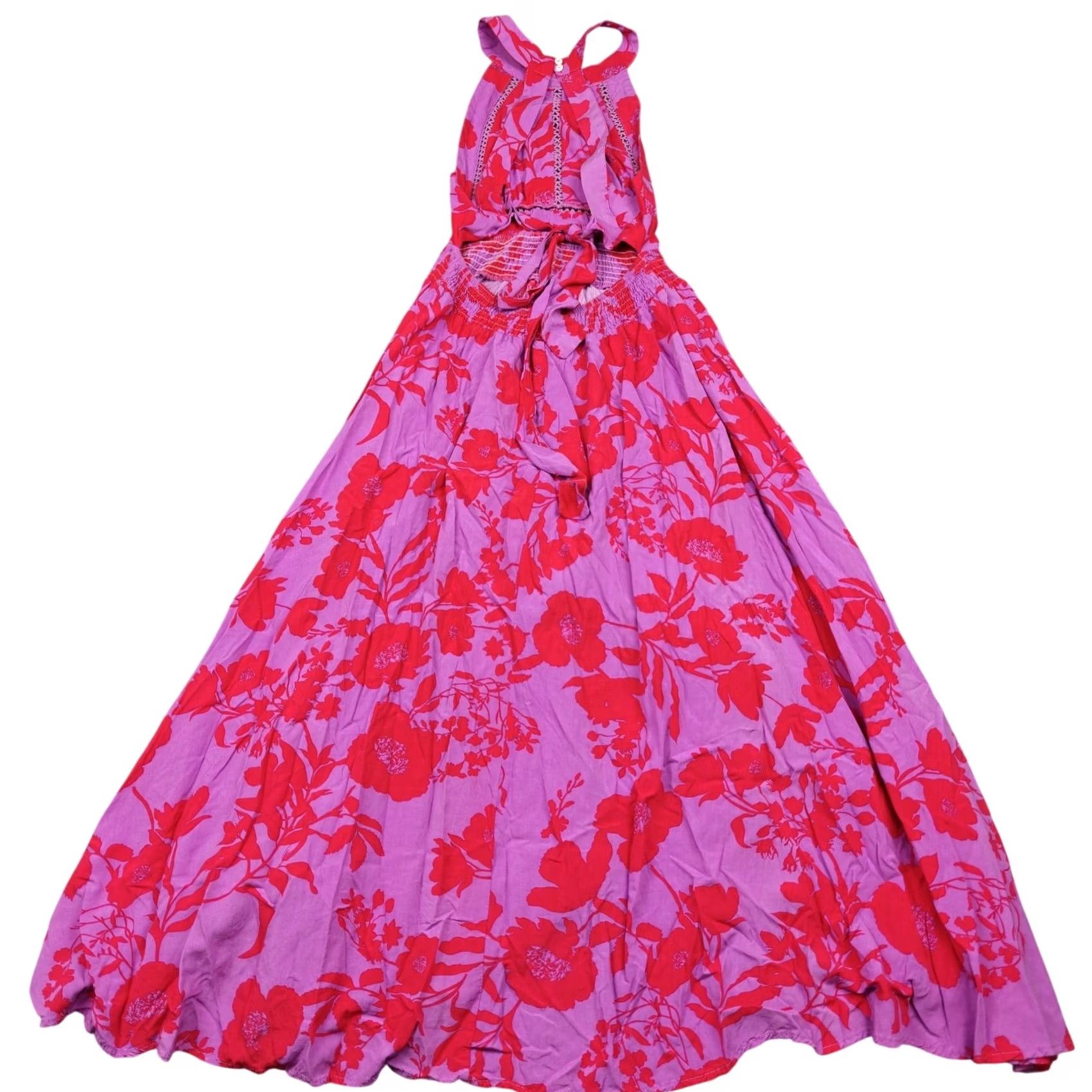 Vintage Abel The Label Dress Womens M Purple Floral Halter Smocked Maxi Sundress Size M / US 6-8 / IT 42-44 - 7 Thumbnail