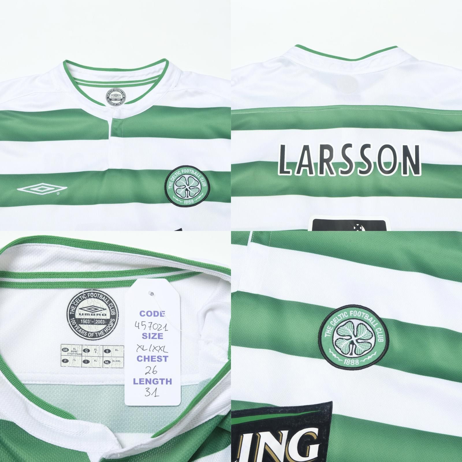 Umbro 2003/04 Celtic Home Shirt Larsson (XL/XXL) Size US XL / EU 56 / 4 - 5 Thumbnail