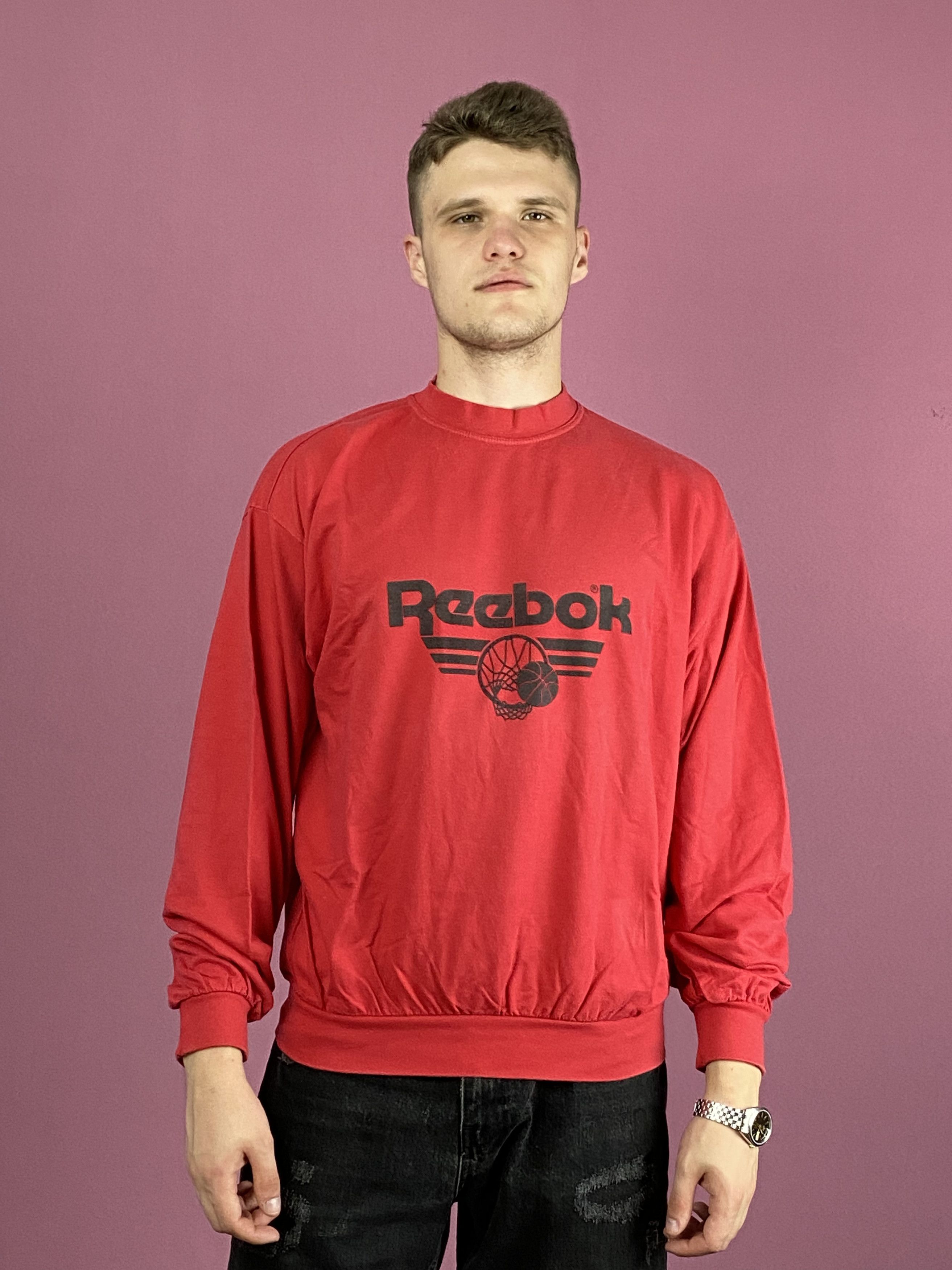 Reebok × Vintage 90s Reebok Vintage Men's Sweatshirt - L Red Cotton Blend Size US L / EU 52-54 / 3 - 1 Thumbnail
