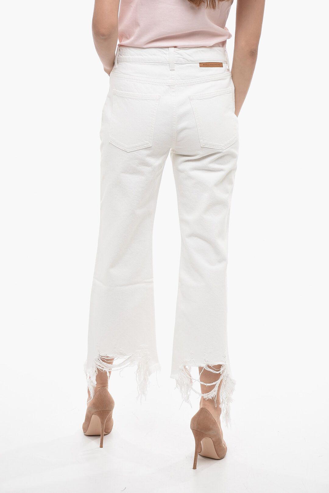 Stella McCartney og1mm0824 Cropped Fit Denims With Distressed Bottom in White Size 27" / US 4 / IT 40 - 2 Thumbnail