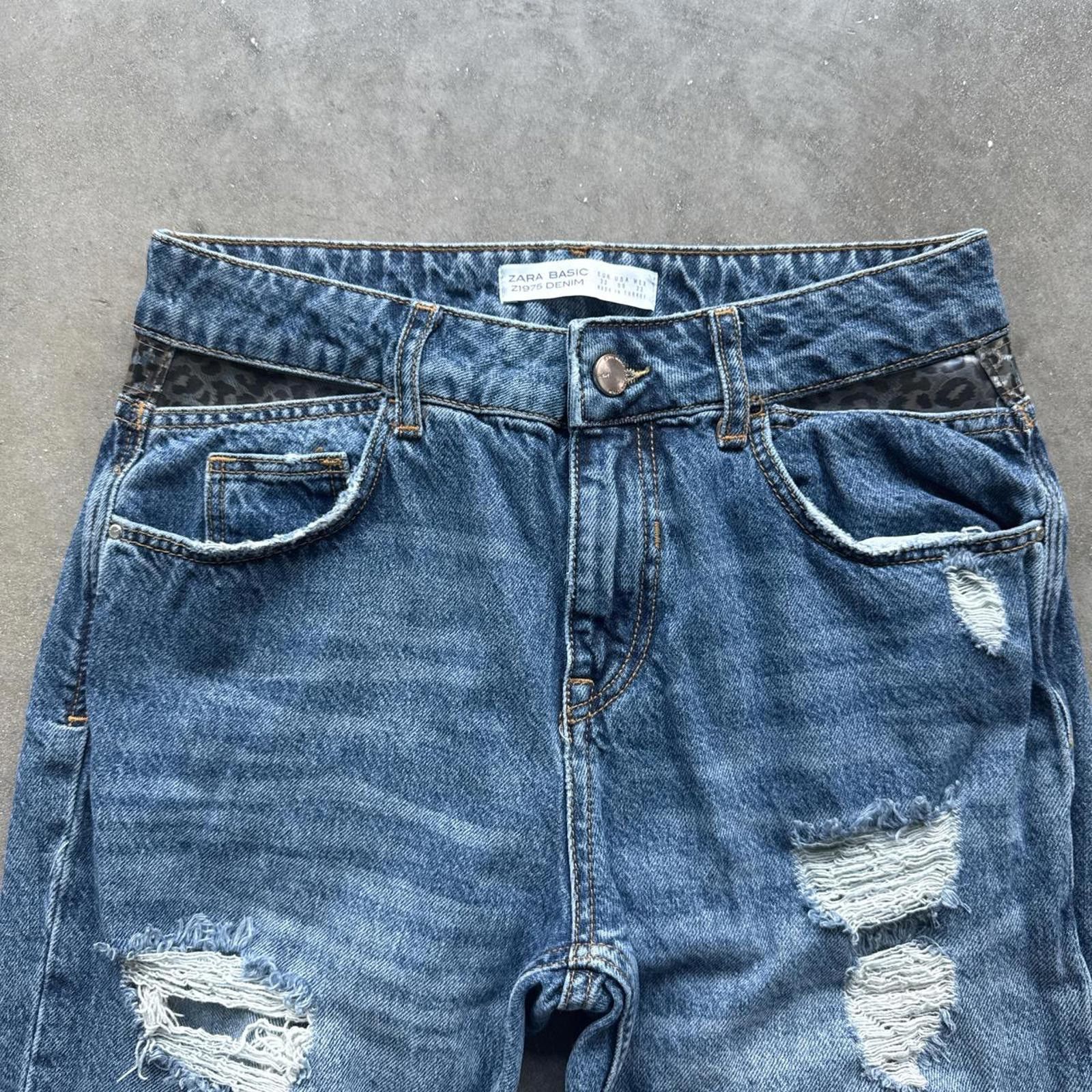 Zara Zara Cheetah Print High-Waisted Distressed Denim Jeans Size 25" / US 0 / IT 36 - 3 Thumbnail