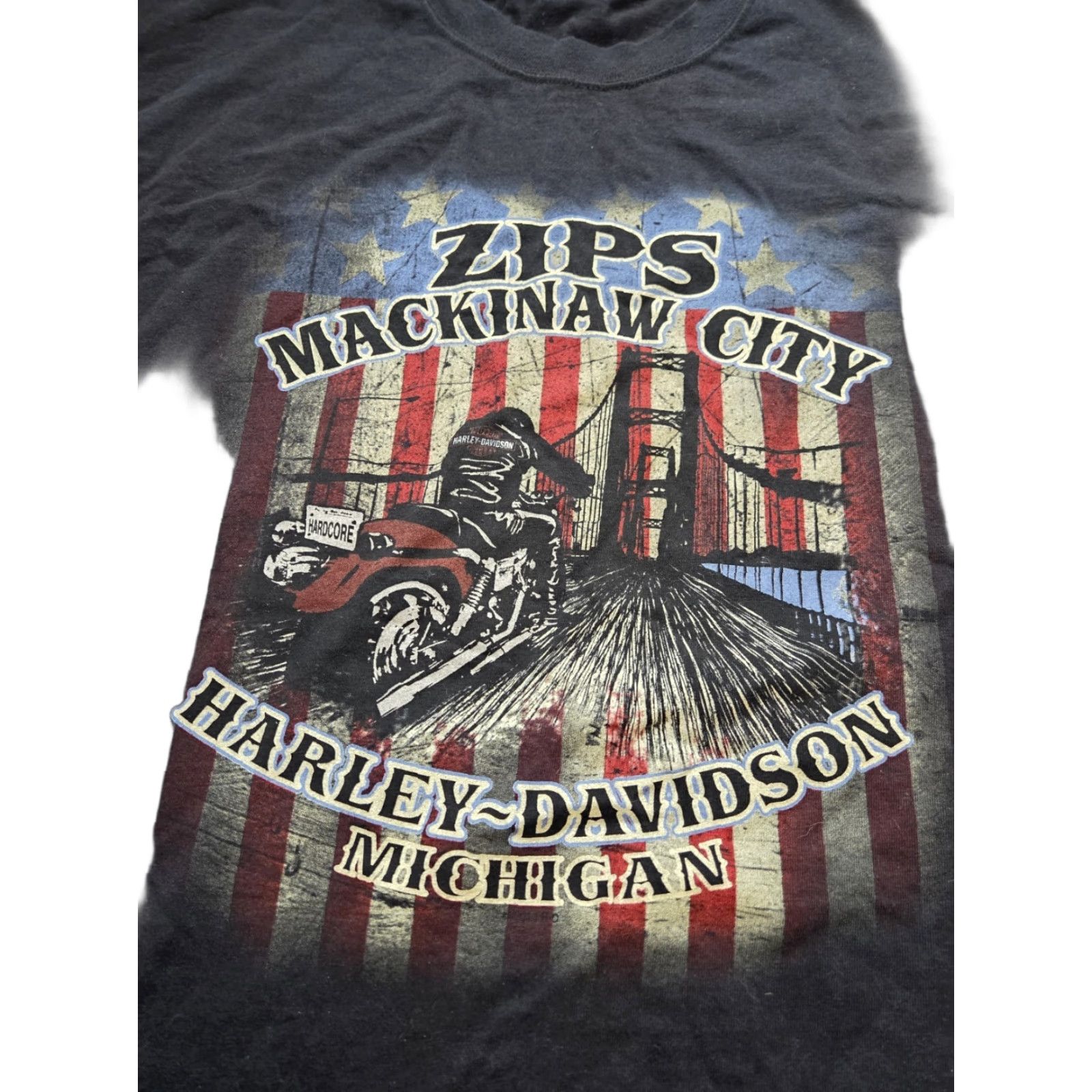 Harley Davidson Harley-Davidson T-Shirt 3XL Black Crew Neck Short Sleeve Men Graphic Logo Motorcycle Land Of The Free Mackinac City MI Size US XXL / EU 58 / 5 - 1 Thumbnail