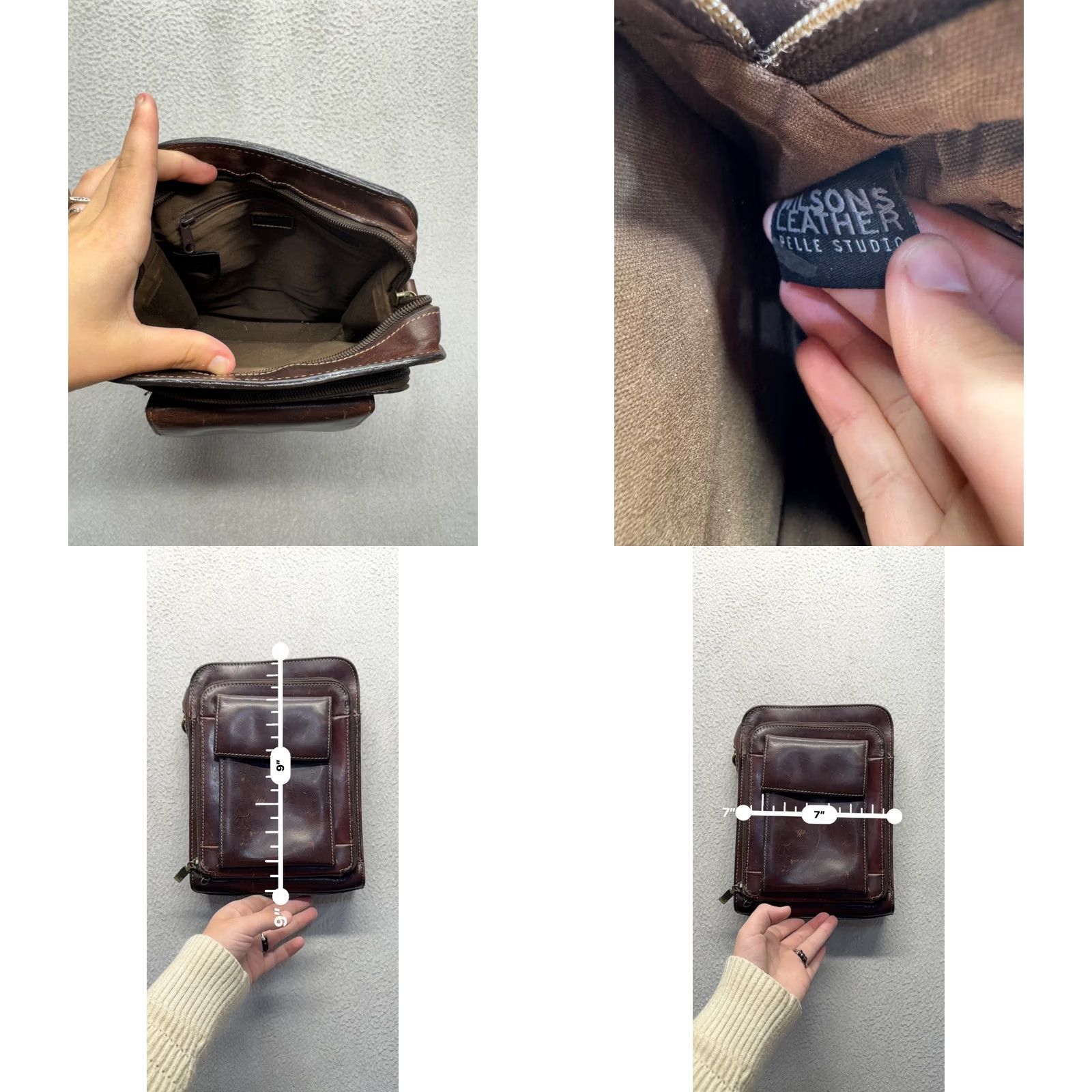 Vintage VINTAGE Brown Leather Crossbody Bag Rectangle 9" x 7" x 1.5" Zipper Pockets Womens Leather Canvas Bag 92B Size ONE SIZE - 8 Thumbnail
