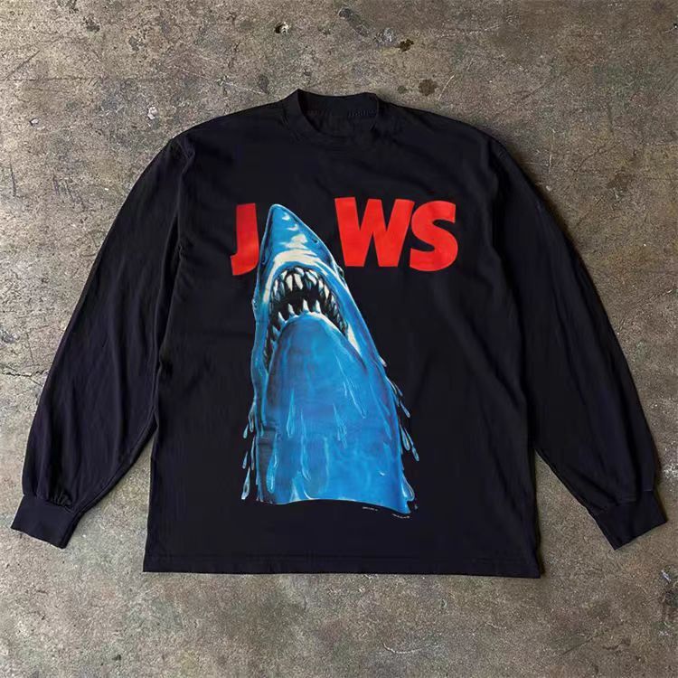 Vintage Black retro shark print long-sleeved t-shirt Size US M / EU 48-50 / 2 - 1 Thumbnail