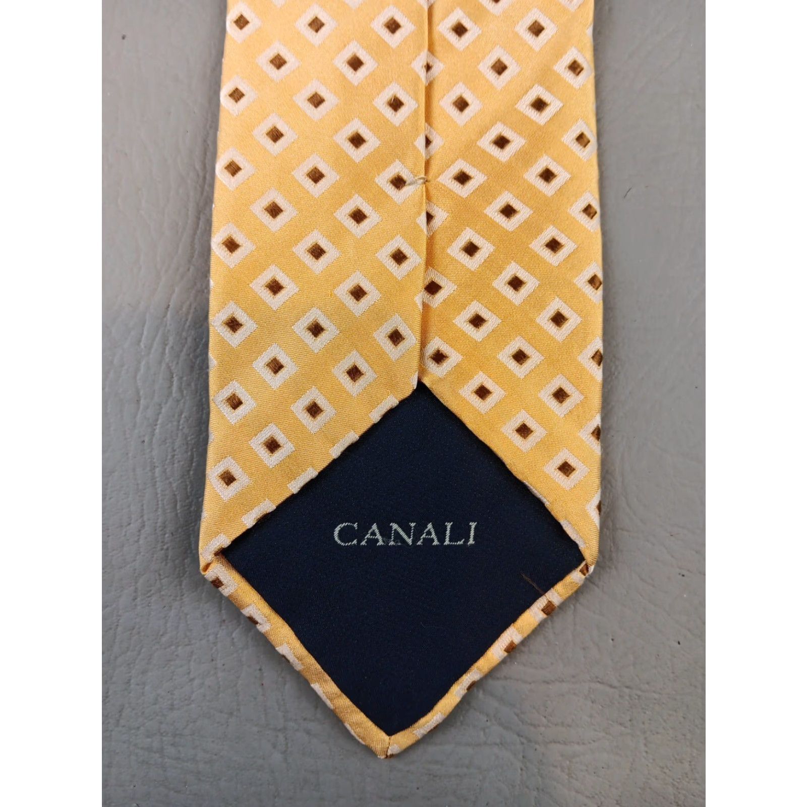 Canali Canali Necktie 100% Silk Geometric Diamond Pattern Yellow-Gold Men Tie 60.5in 3 1/8in Made in Italy Size ONE SIZE - 4 Thumbnail