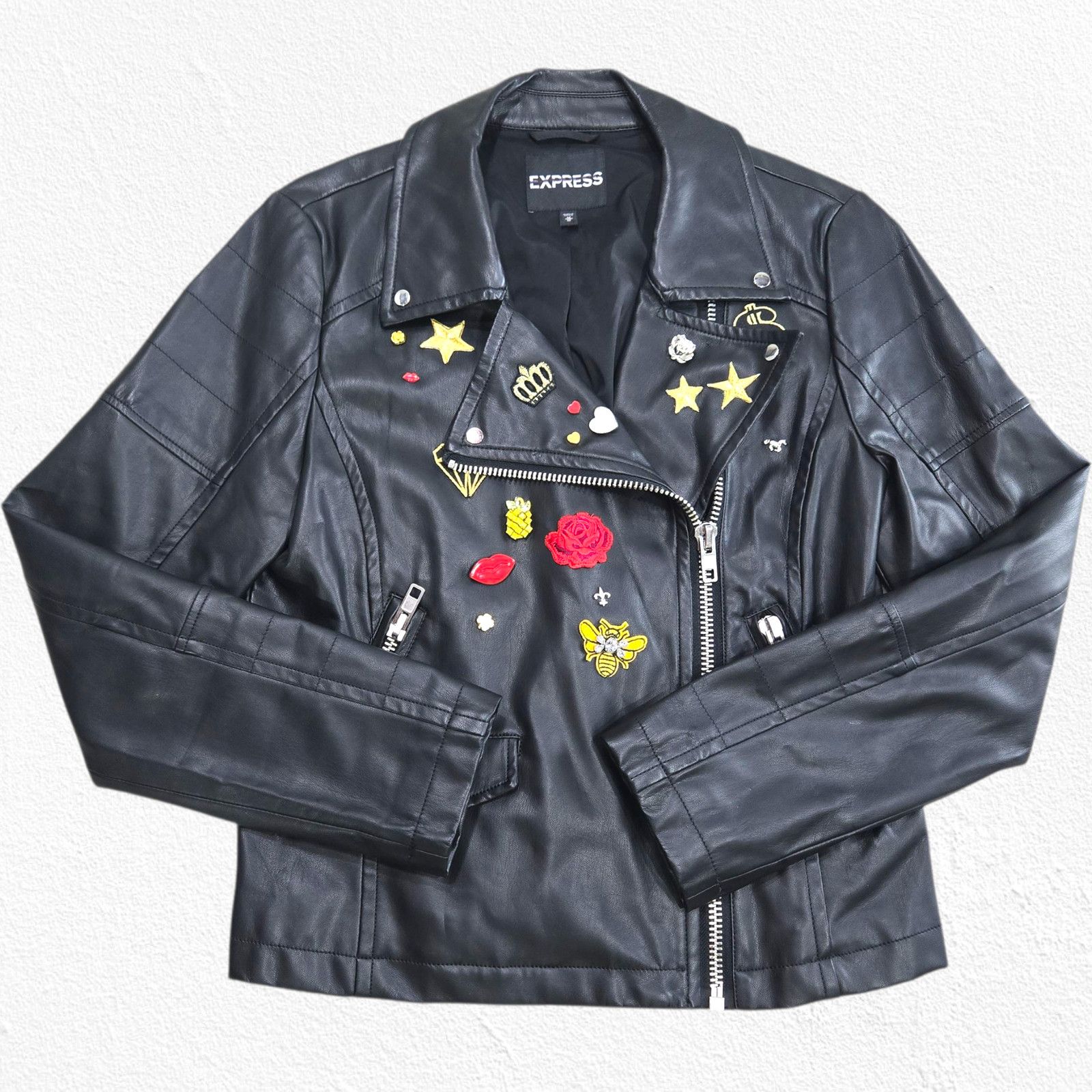 Express Black Faux Leather Moto Jacket Y2K Rocker Size Medium Size M / US 6-8 / IT 42-44 - 2 Thumbnail