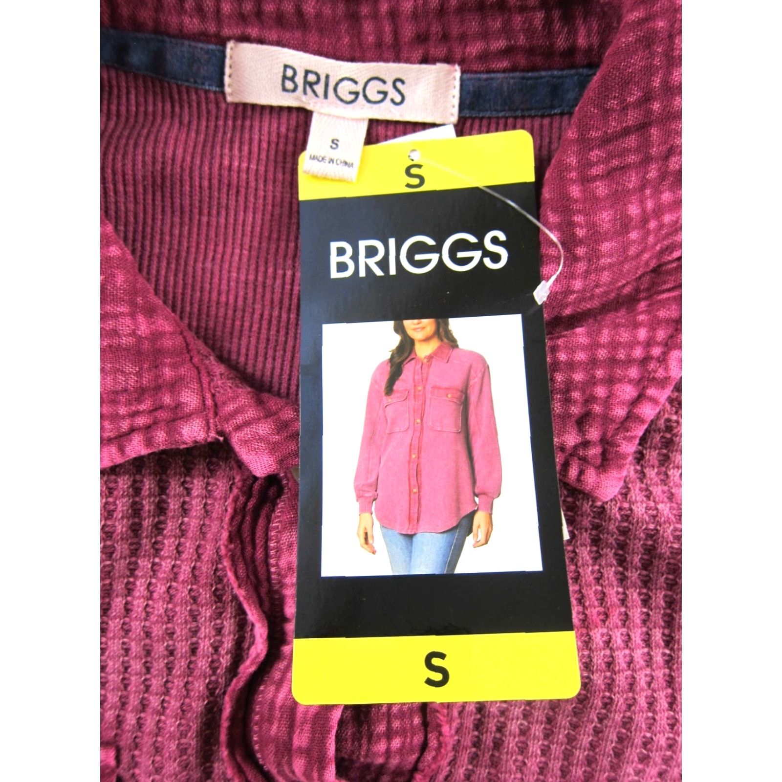 Vintage BRIGGS Blouse Women's Dark Pink NWT Long Sleeve Pocket Collared Waffle Cotton Blouse S Pink Casual Shirt Womens Size S / US 4 / IT 40 - 3 Thumbnail