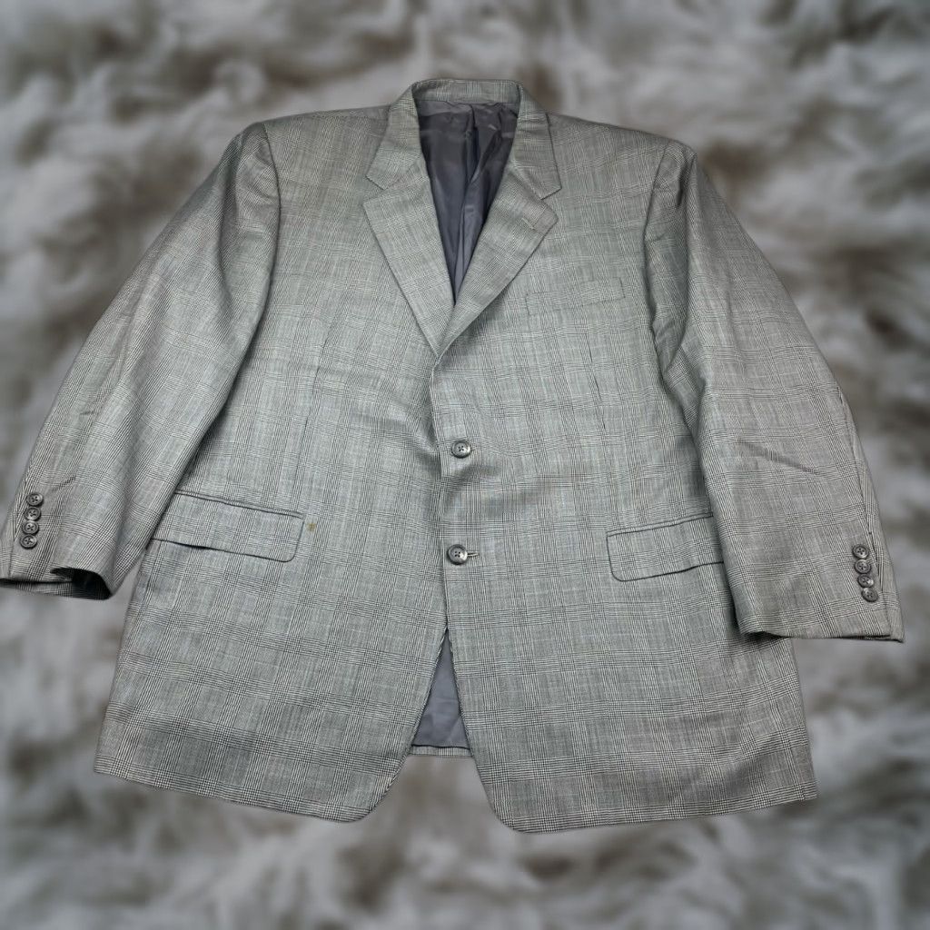 Vintage Hickey Freeman Blazer Jacket Men Two Button 48 Regular Wool Plaid Gray/Blue Boardroom Notch Lapel Mens Size 48R - 1 Thumbnail