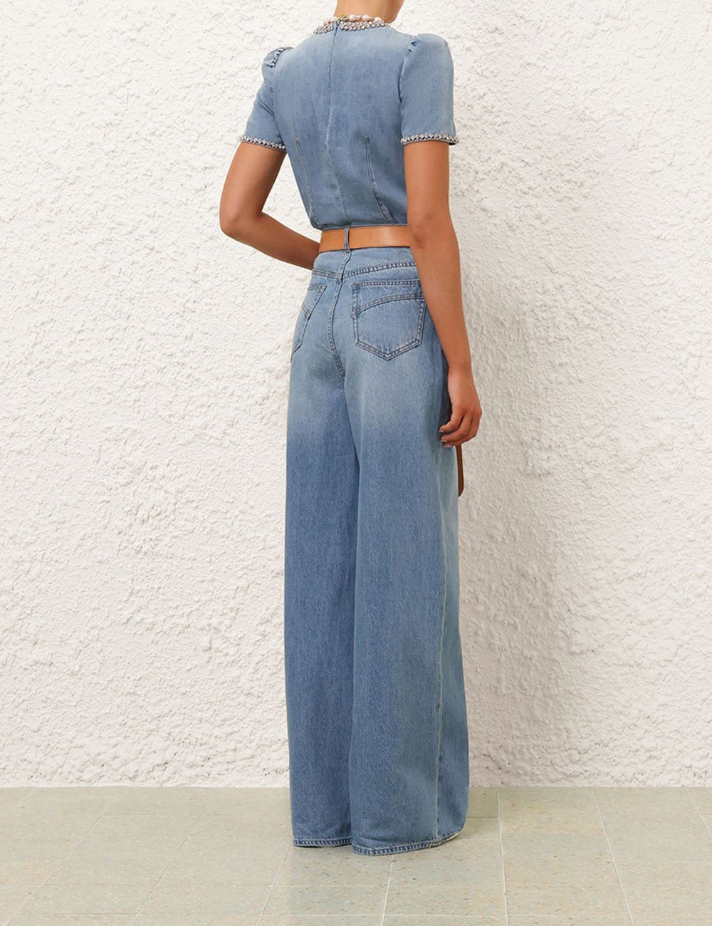 Zimmermann oc11z1025 Crush Embellished Denim Top in Blue Size L / US 10 / IT 46 - 4 Thumbnail