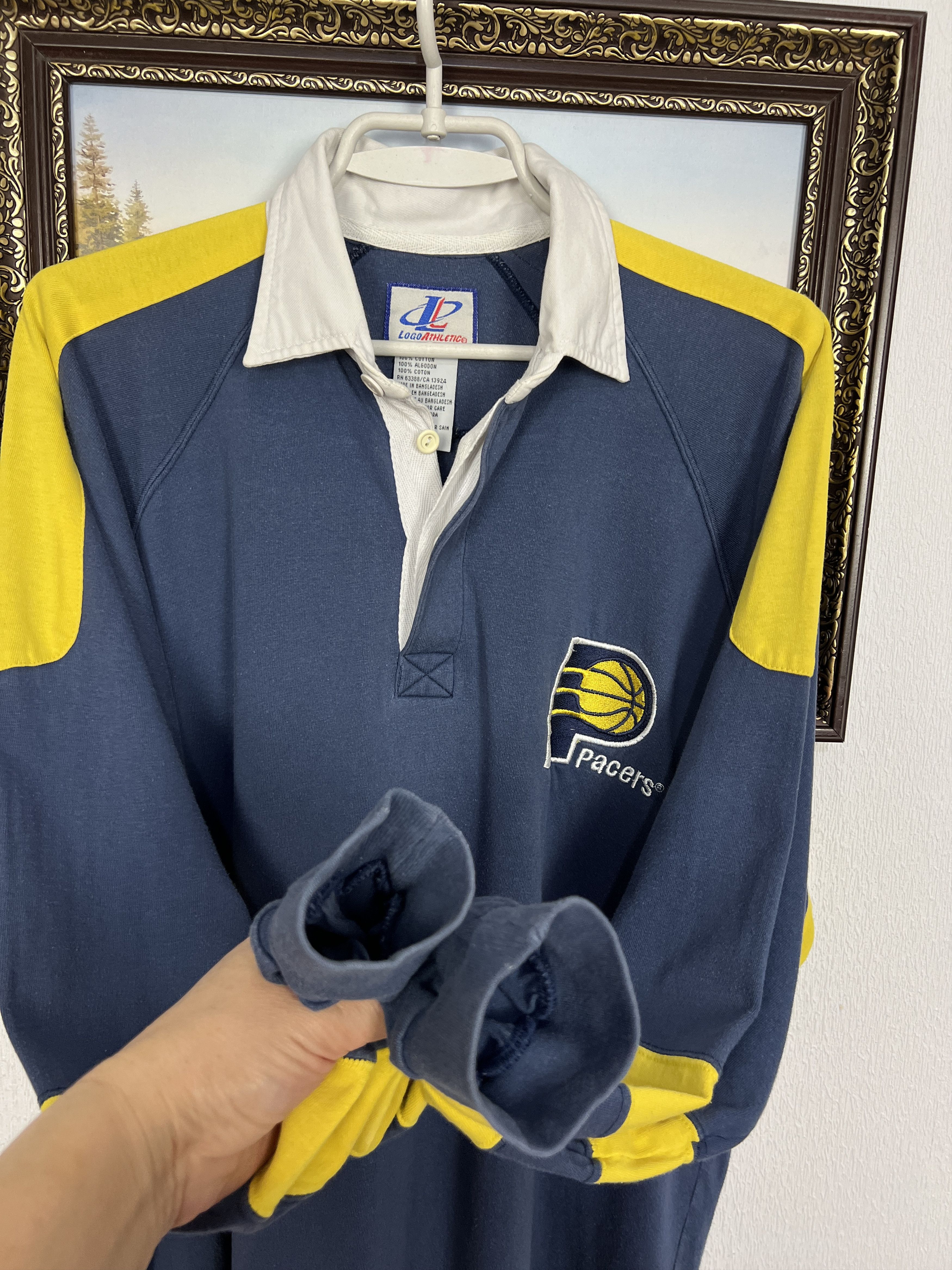 Logo Athletic Indiapa Pacers NBA Long Sleeve Jersey Blue Yellow Sweatshirt Size US M / EU 48-50 / 2 - 6 Thumbnail