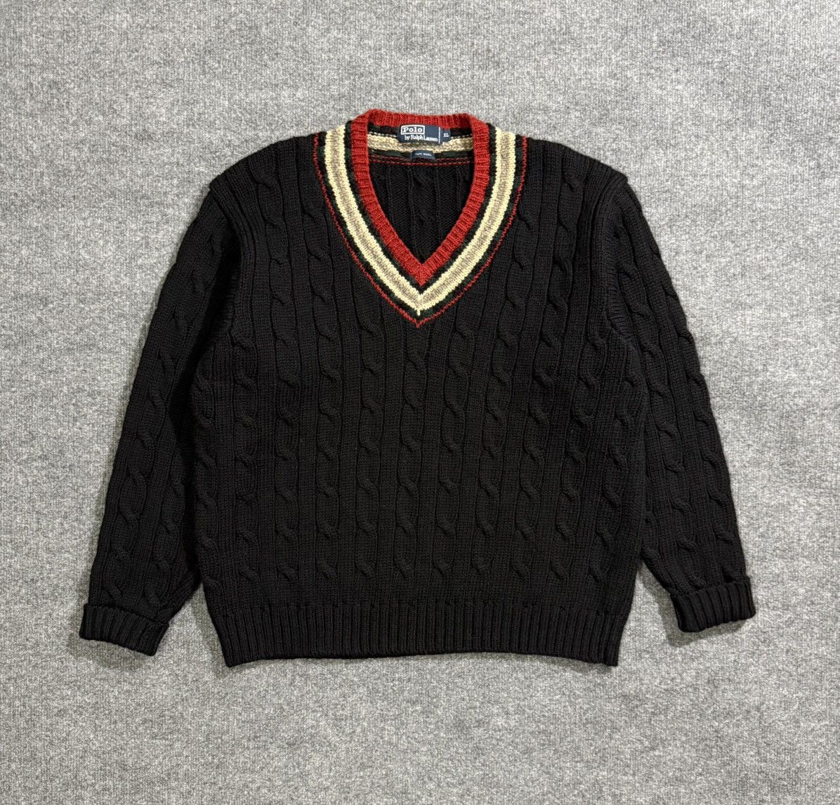Polo Ralph Lauren Vintage Polo Ralph Lauren Cable Knit V-Neck XL Size US XL / EU 56 / 4 - 1 Thumbnail