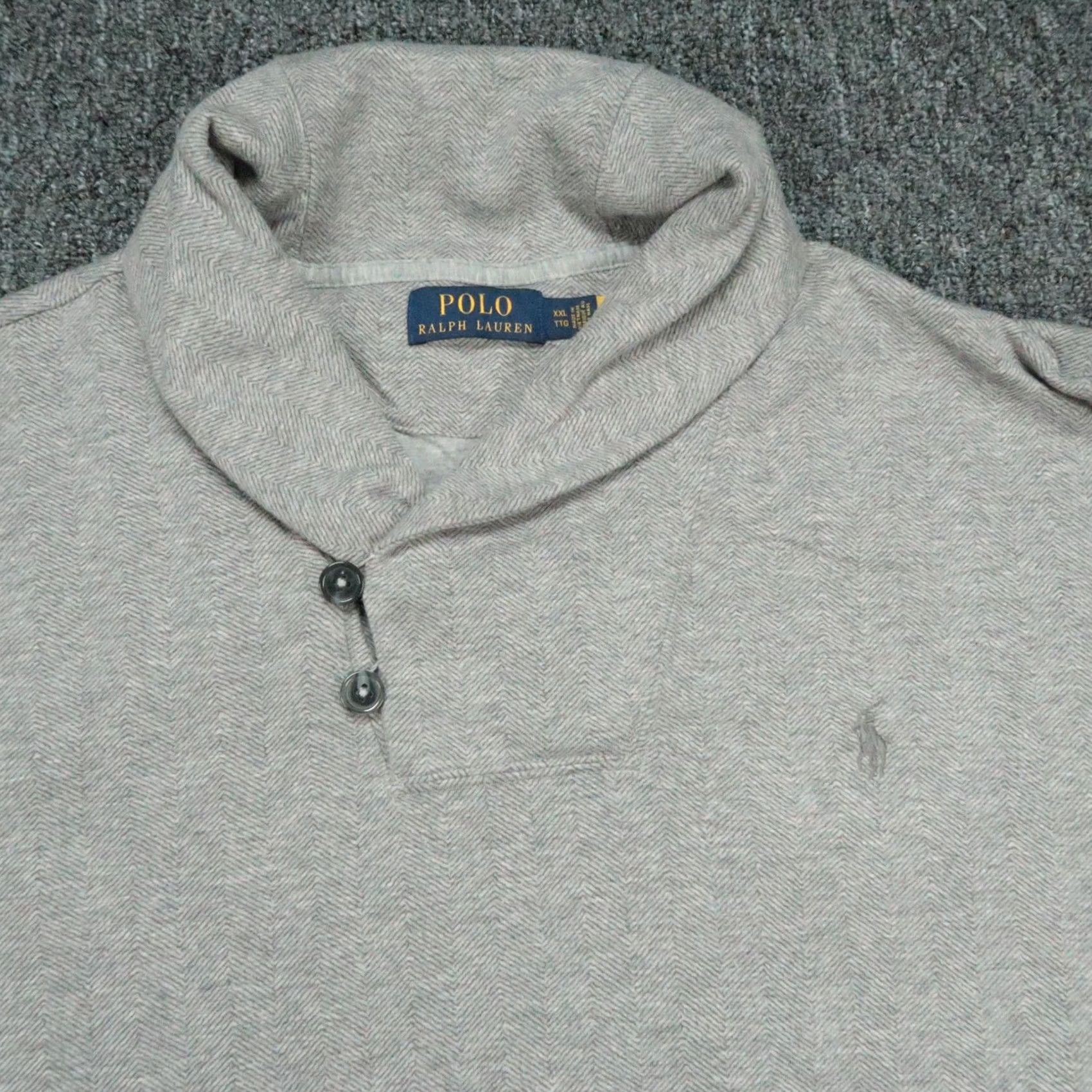 Polo Ralph Lauren VINTAGE Polo Ralph Lauren Sweater Mens 2XL Gray Shawl Collar Herringbone Jumper Button Shirt? Size US XXL / EU 58 / 5 - 2 Thumbnail