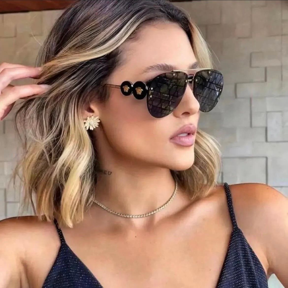 image of New Versace Ve2250 Aviator Sunglasses In Gold Black, Men's