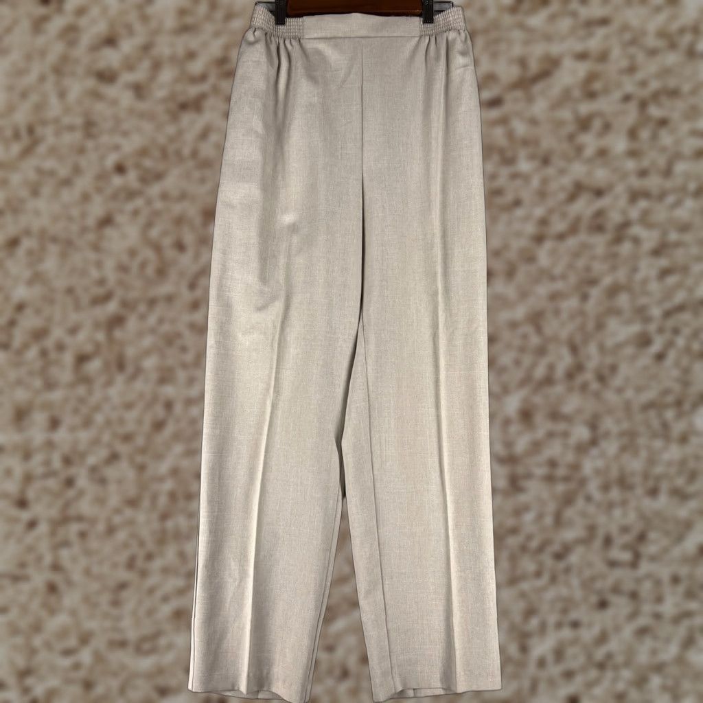 Vintage Bend Over Beige Pants Womens 14 Slim Inseam 29.5" Pleated High Rise Polyester USA Made Casual Modern Size 36" / US 14 / IT 50 - 1 Thumbnail